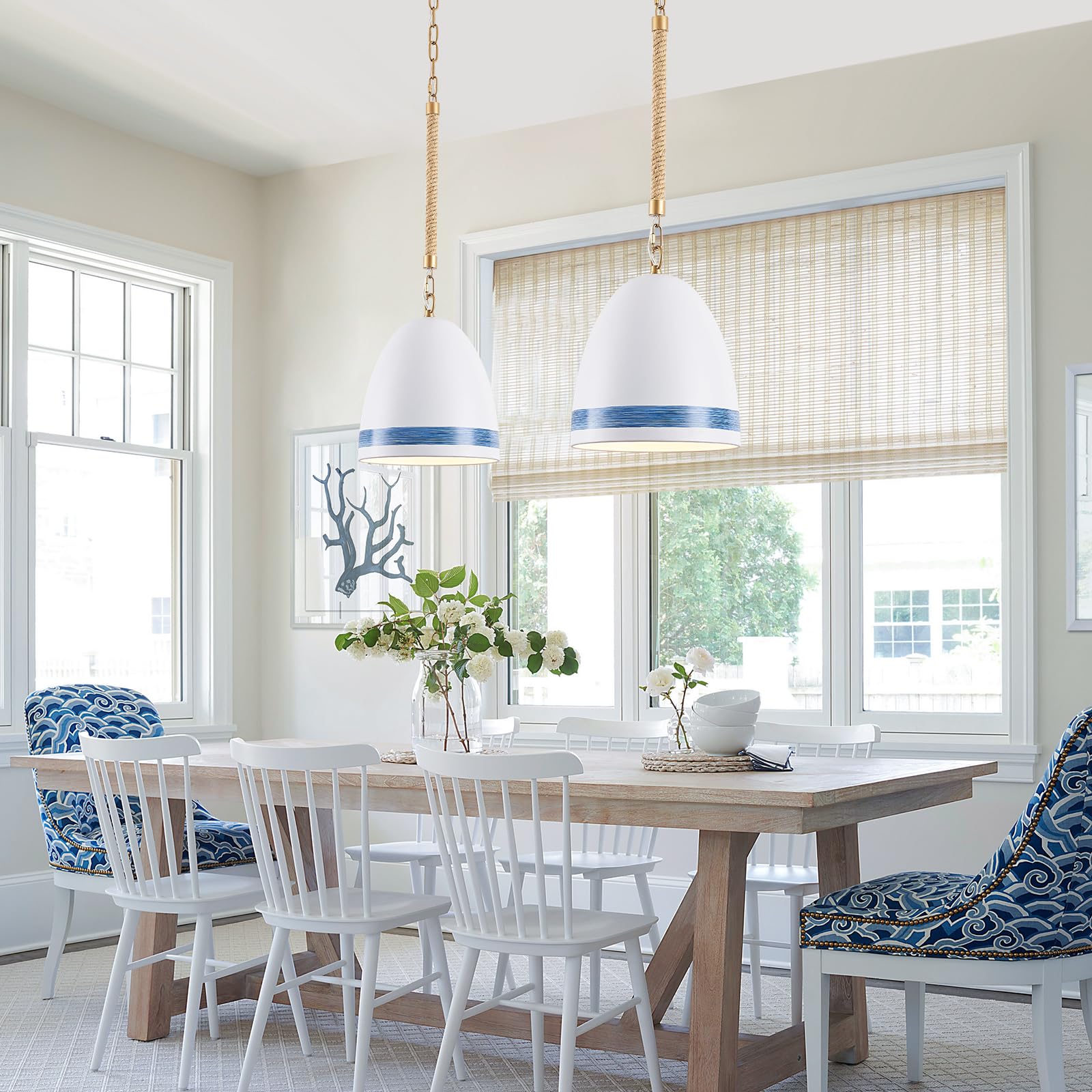 Fookchak Coastal White Pendant Light Metal Dome Kitchen Island Pendant Lighting With Chain 10In Large Pendant Hanging Light Over