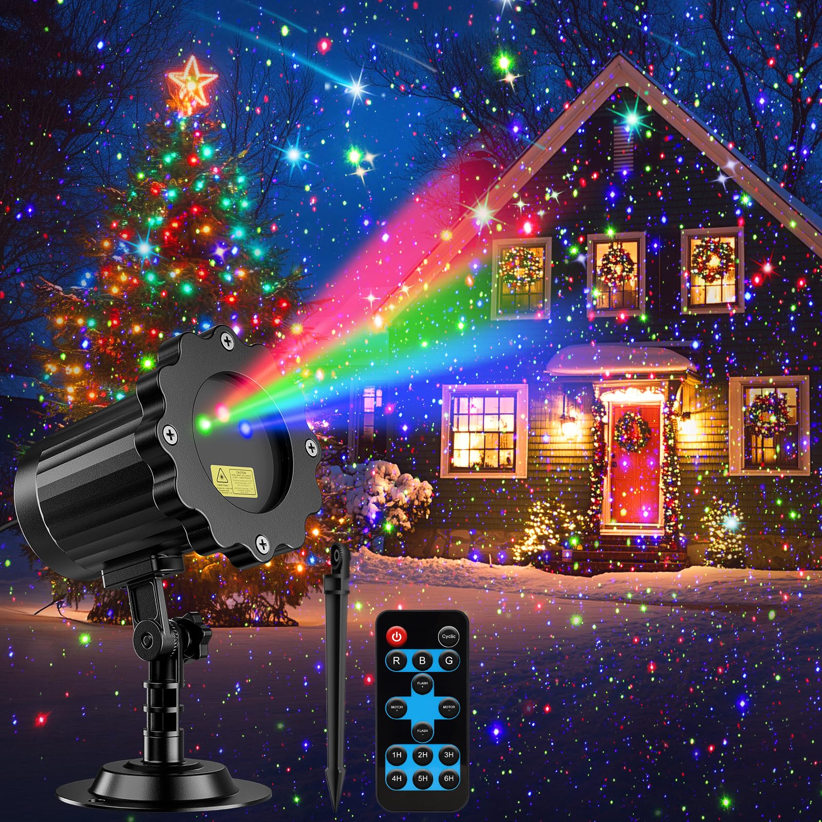 Brighter Laser Christmas Lights Projector Outdoor, RGB 3 Colors Gypsophila Moving Twinkles Stars Light Show, Holiday Projector D