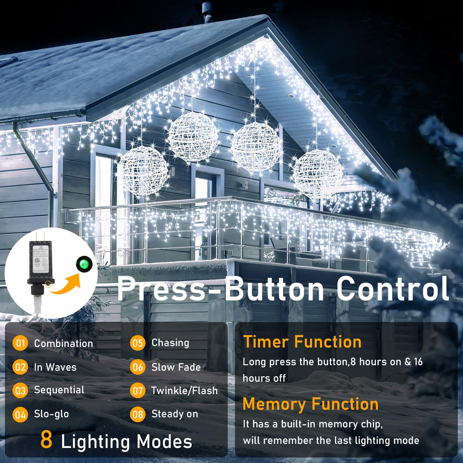 Outdoor Balls Lights Hanging Tree Garden Lights - 4 Pack 15.7&quot; Sphere Lights With Plug In Globe Lights Trees Garden Lights For Party Wedding Yard Garden Porch Patio Decoration(Cool White)