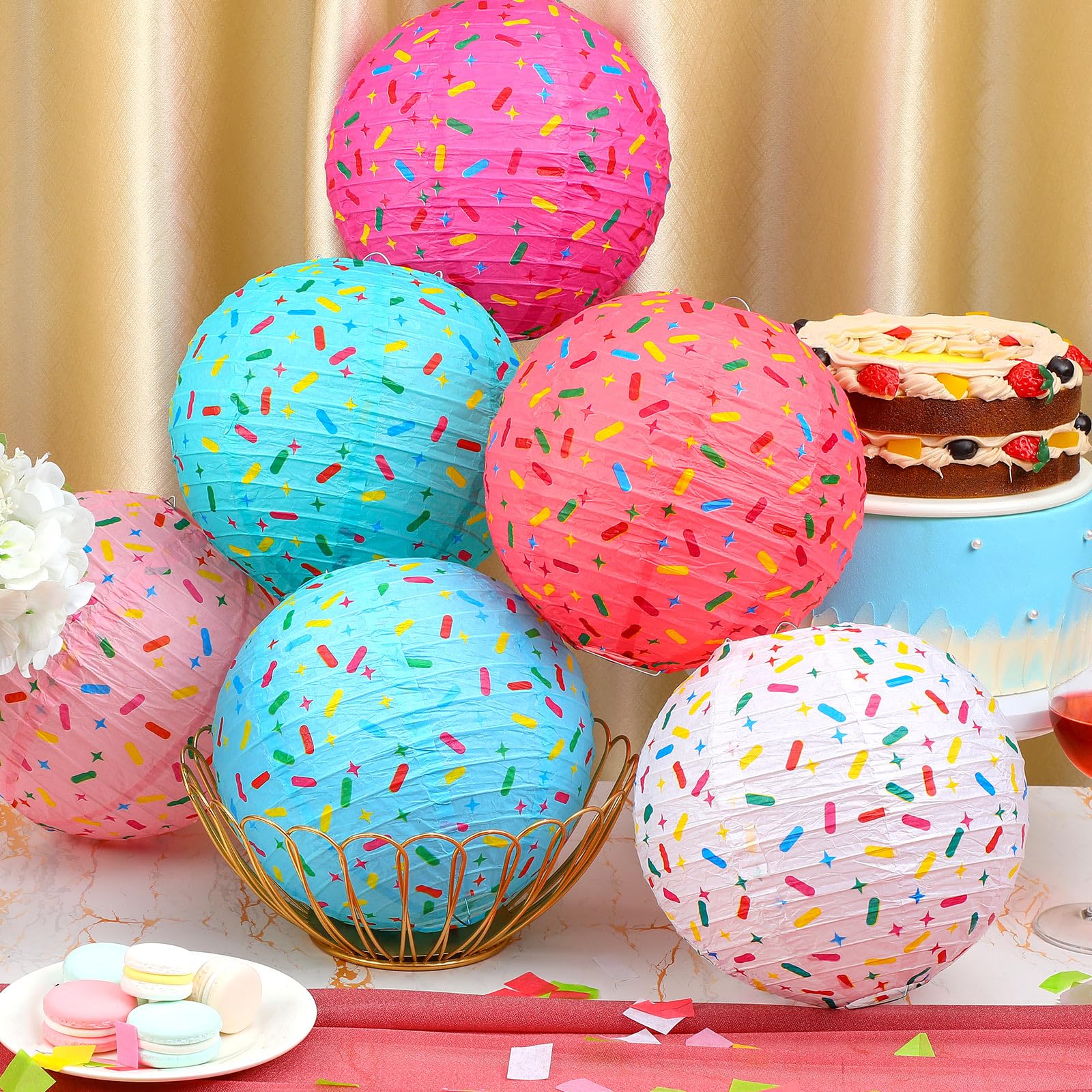 Panelee 12 Pcs Donut Paper Lanterns Party Decorations 8 Inch Hanging Round Paper Lanterns Hanging Paper Party Decorations For Ho