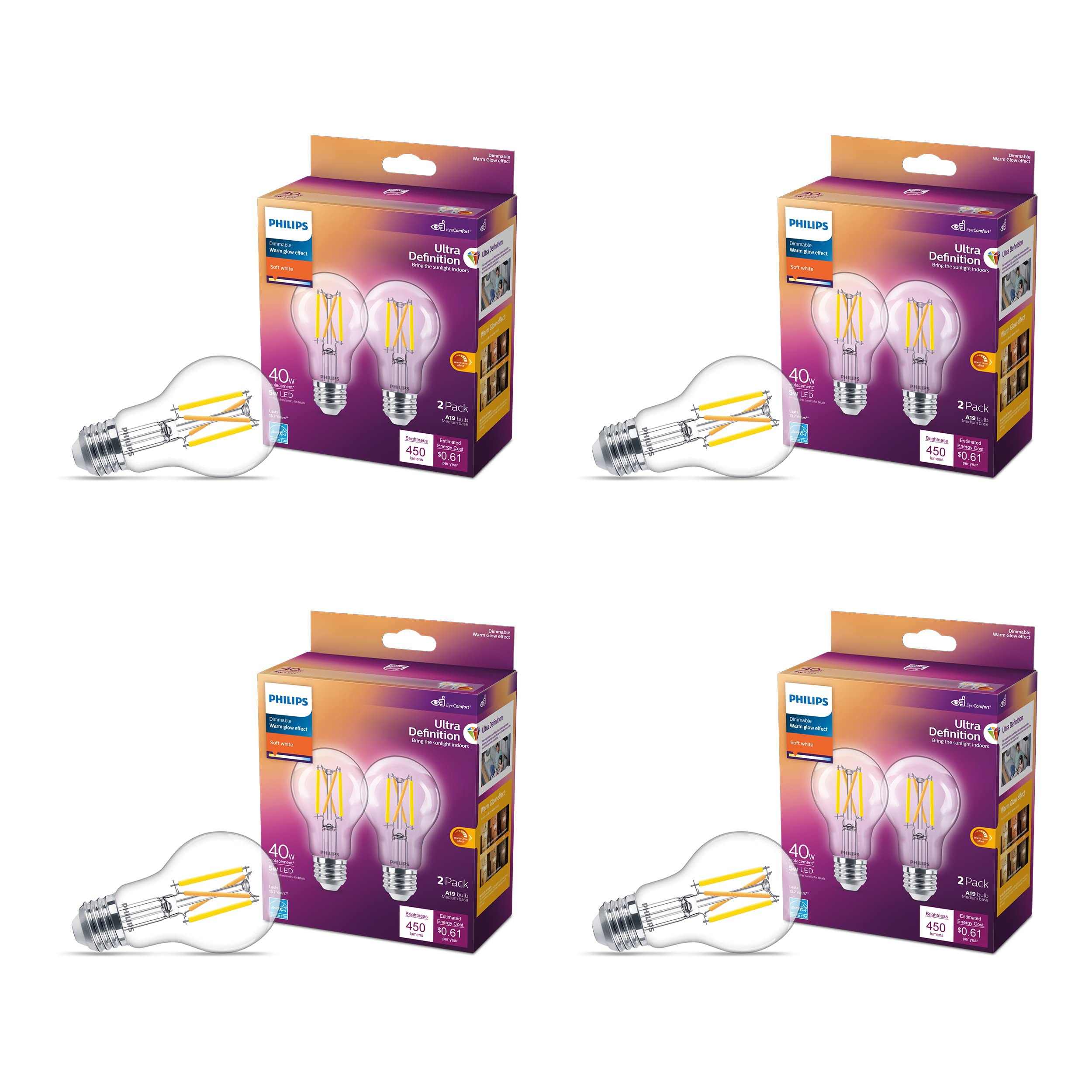 Philips Led Basic Frosted Dimmable A19 Light Bulb - Eyecomfort Technology - 450 Lumen - Soft White (2700K) - 5W=40W - E26 Base -