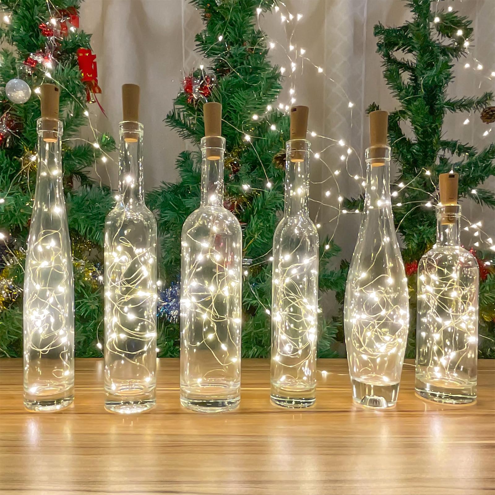 Etinga 6-Pack Led Bottle Lights With Dual Battery Pack, 6.6Ft 20 Leds, Twice The Runtime, Warm White For Indoor & Outdoor Christmas Décor.(6 Pack, Warm White(Dual Battery Pack))