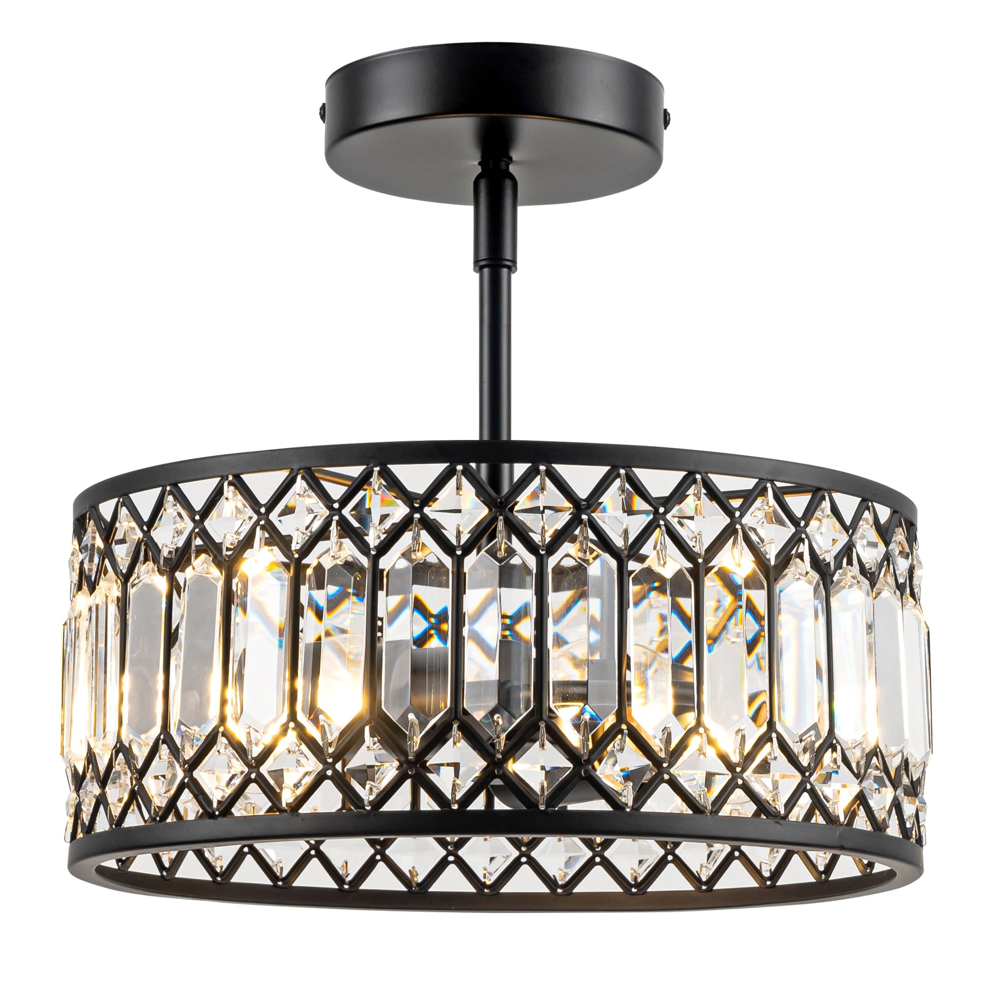 Rpzloila 3-Light Crystal Ceiling Light  Modern Semi Flush Mount Light Fixture  Black Crystal Chandelier for Kitchen Bedroom Bathroom Entryway Hallway