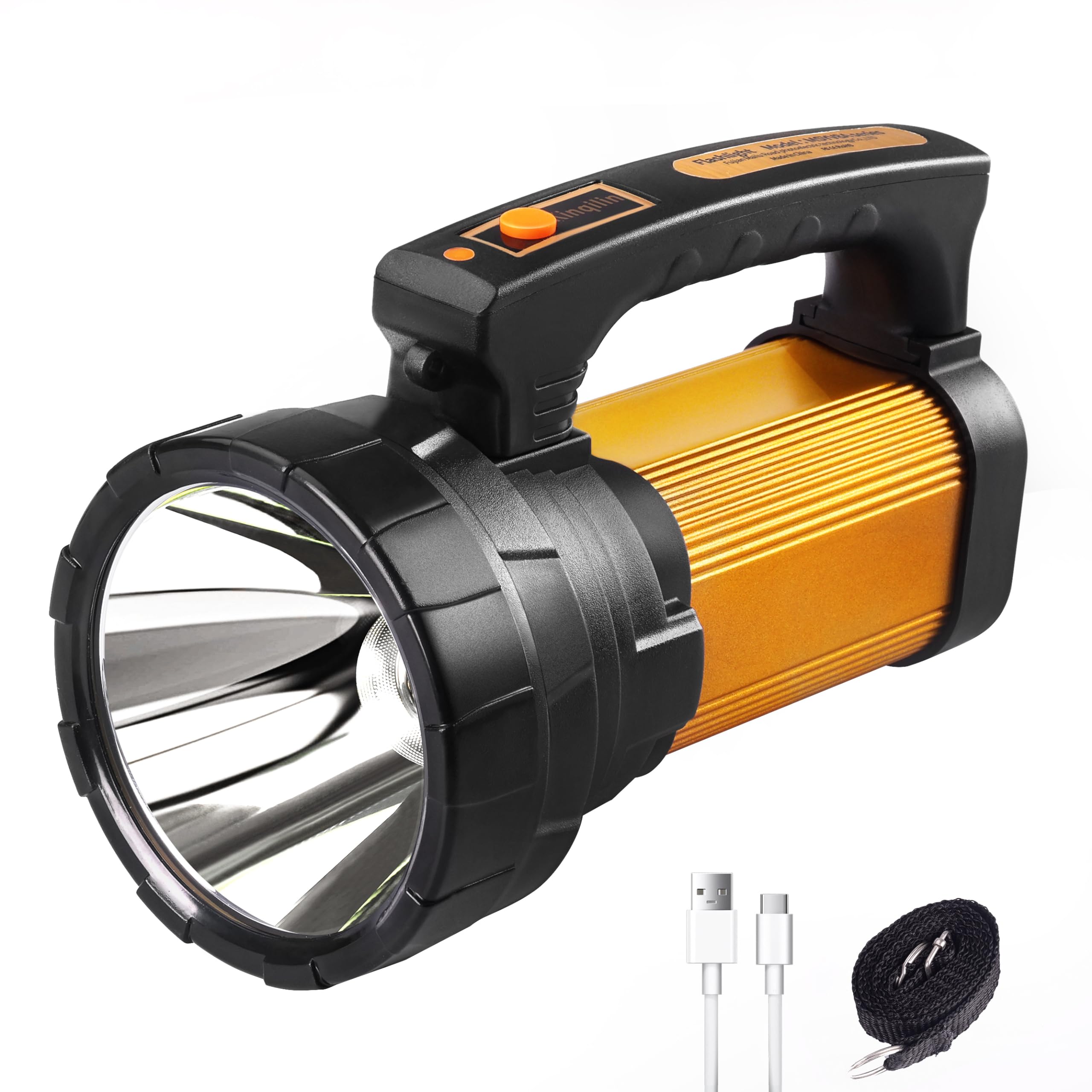 KINQILIN 1200LM Rechargeable Spotlight Flashlight, IP67 Waterproof Handheld Flashlight with 3400mAh, 30H Runtime, USB Output, Le