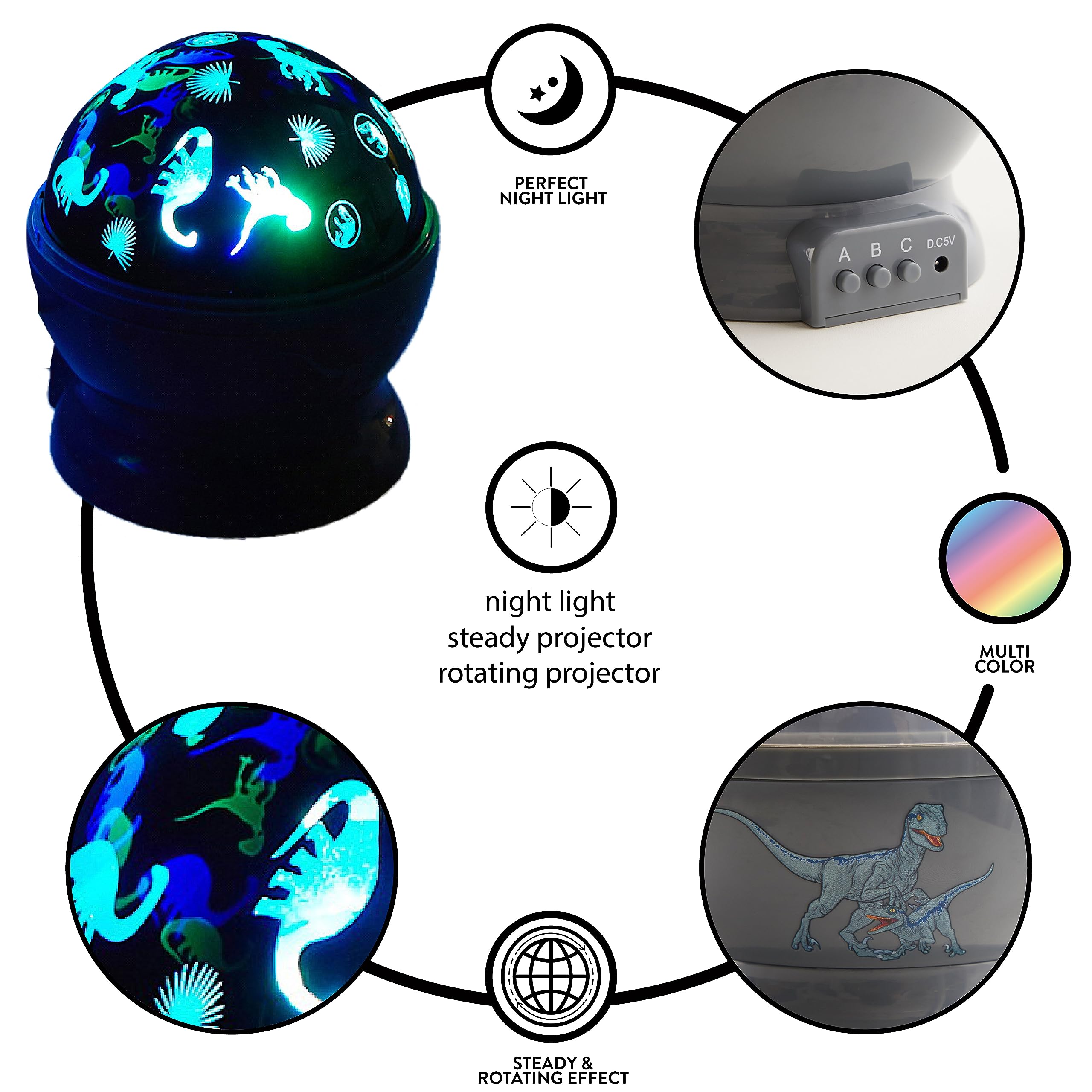 Idea Nuova Jurassic World Dinosaur Rotating Led Projection Kids Lamp And Nightlight 4.88''X 4.88''X 5.5''