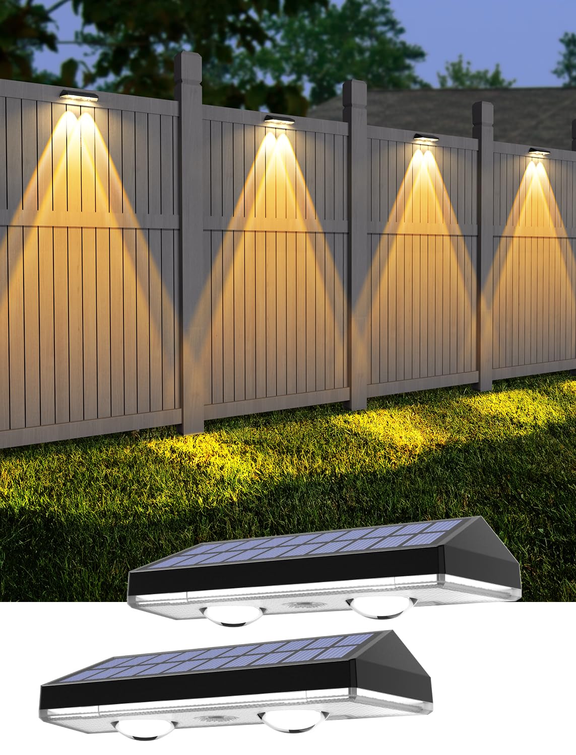 UGDLUCK Solar Fence Lights,Warm White & Cold White & Mixed Color 3 Modes Bright Lens LED Dusk to Dawn Deck Light Outdoor Waterpr