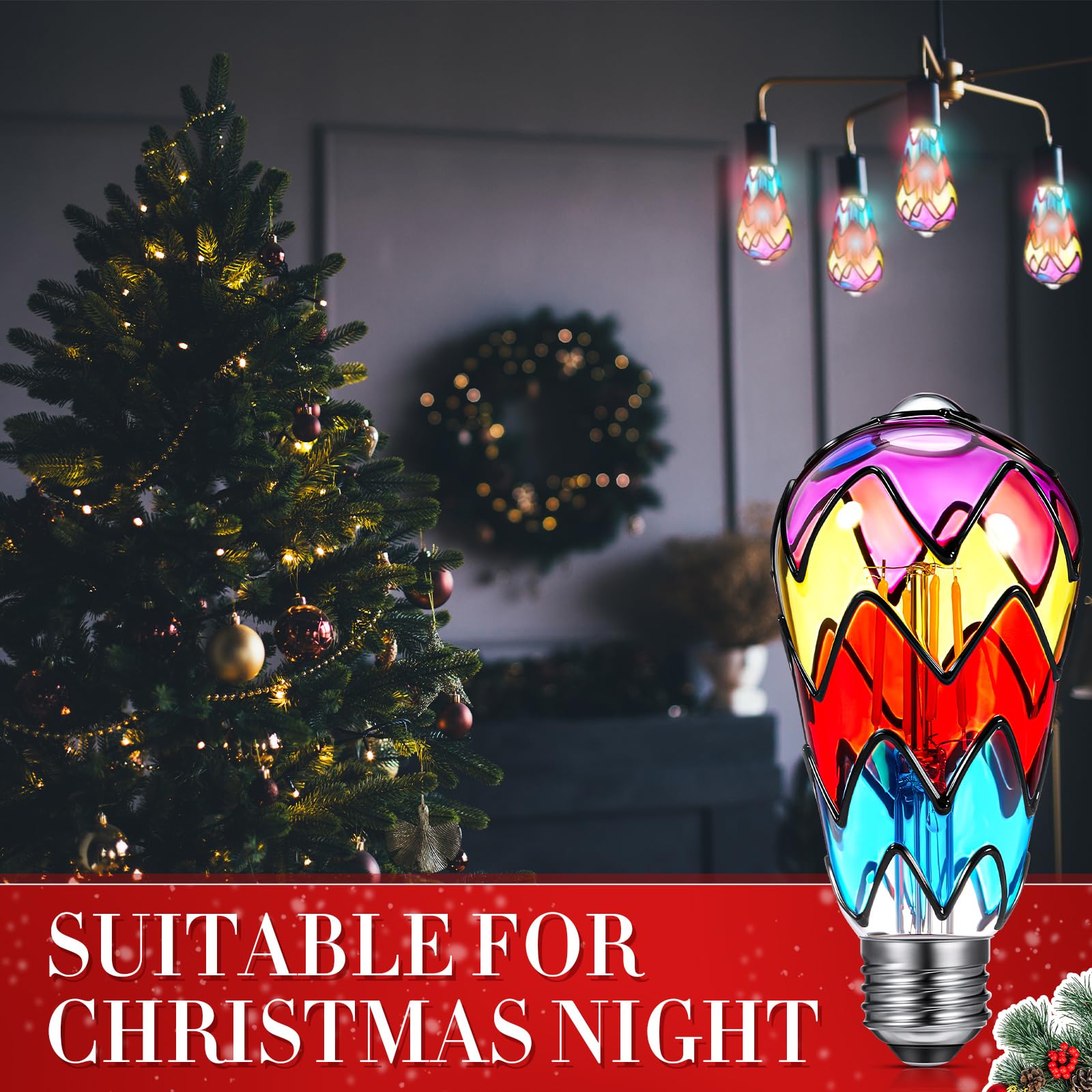Baquler Stained Glass LED Light Bulb E26 Base 120V Colorful Flickering Bulbs for Christmas Home Decoration