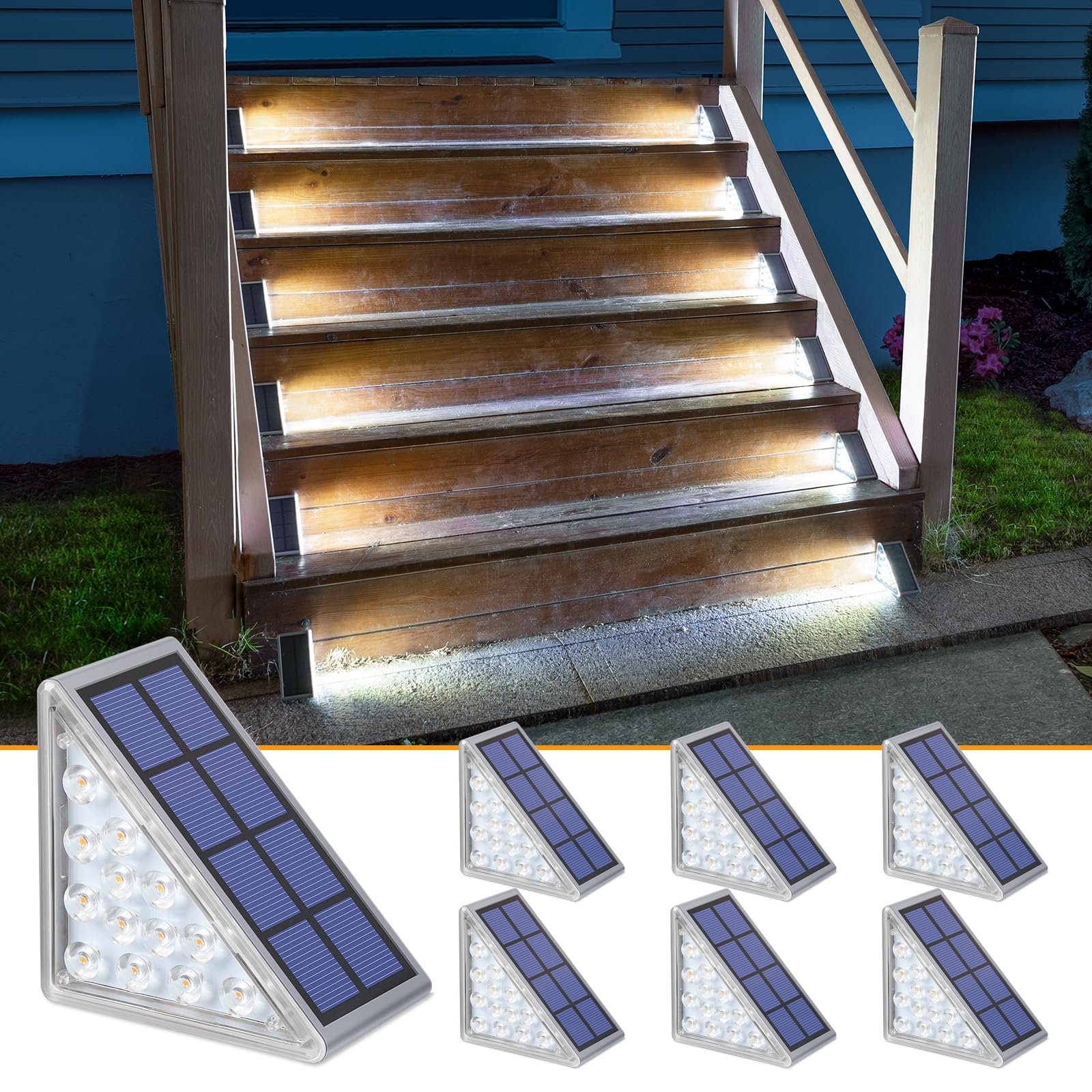 Niorsun Solar Step Lights - 6 Pack Cool White Waterproof Stair Lights, Ip67, Auto On/Off For Outdoor Steps, Patio, Yard, Porch Decor
