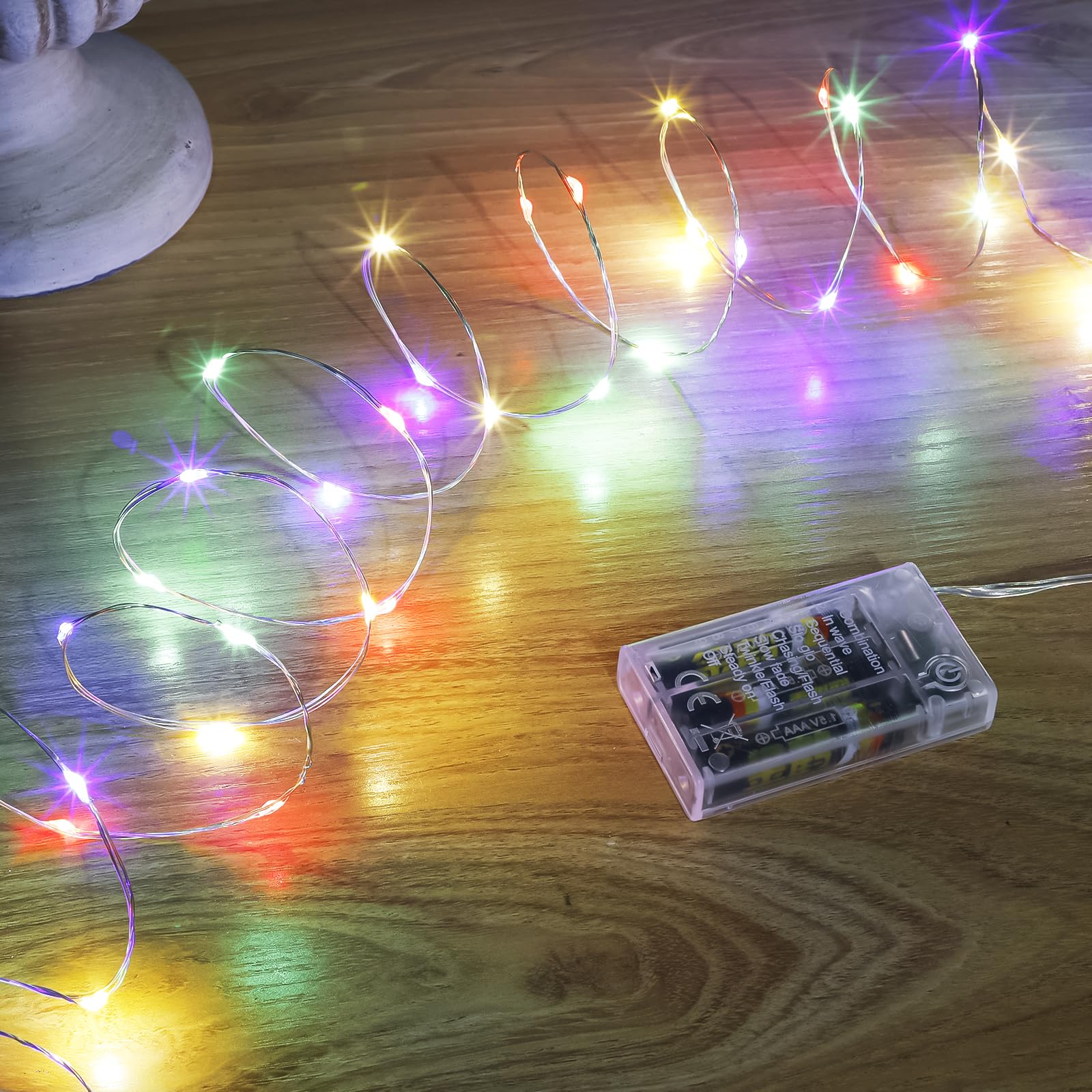 Sinamer Multicolor Fairy Lights Battery Operated (Included), 8 Modes & Auto Timer, 16Ft 50Led Mini Twinkle Silver Wire Firefly Starry Lights, Waterproof Battery Operated Lights For Mason Jars Wedding