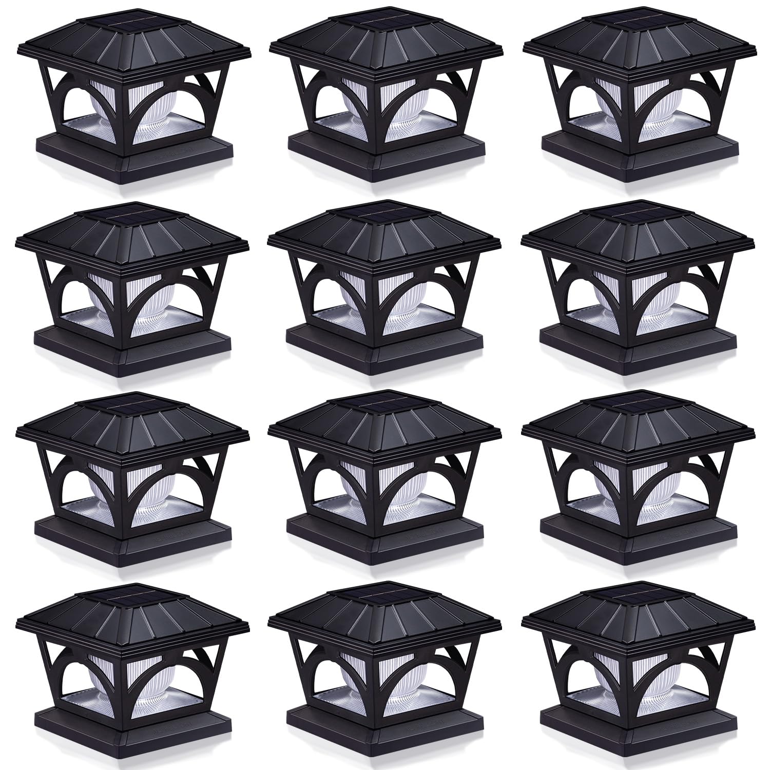 AEFRELEOHT Solar Post Cap Lights, 20 Lumens, 9 Colors, RGB Modes, 12 Pack, Black, for 3.5x3.5 to 5