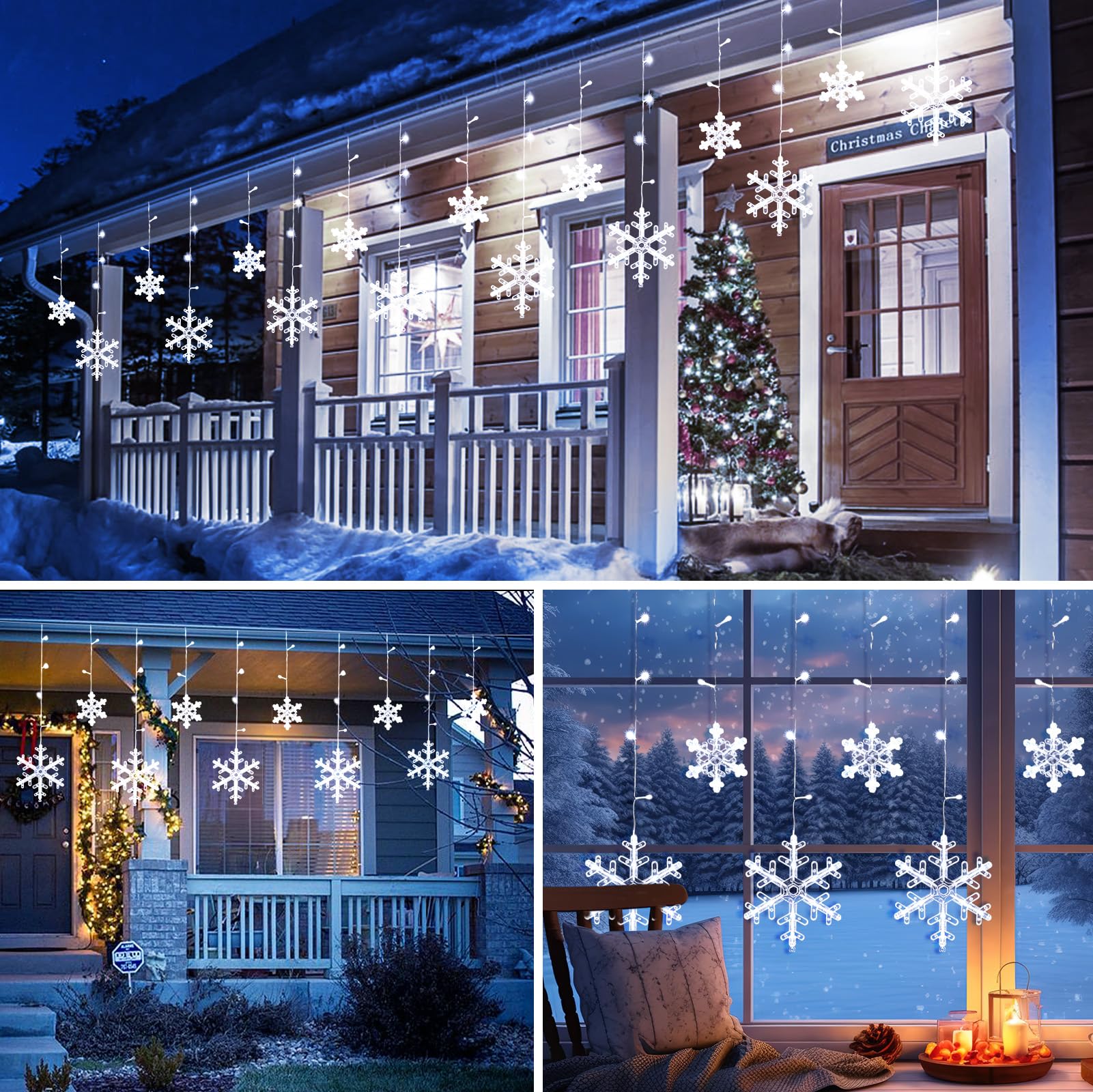 Minetom Christmas Snowflake Lights - 13Ft 192Led Snowflake Icicle Lights With 16 Drops, 12 Modes And Timer, Ip65 Waterproof Conn