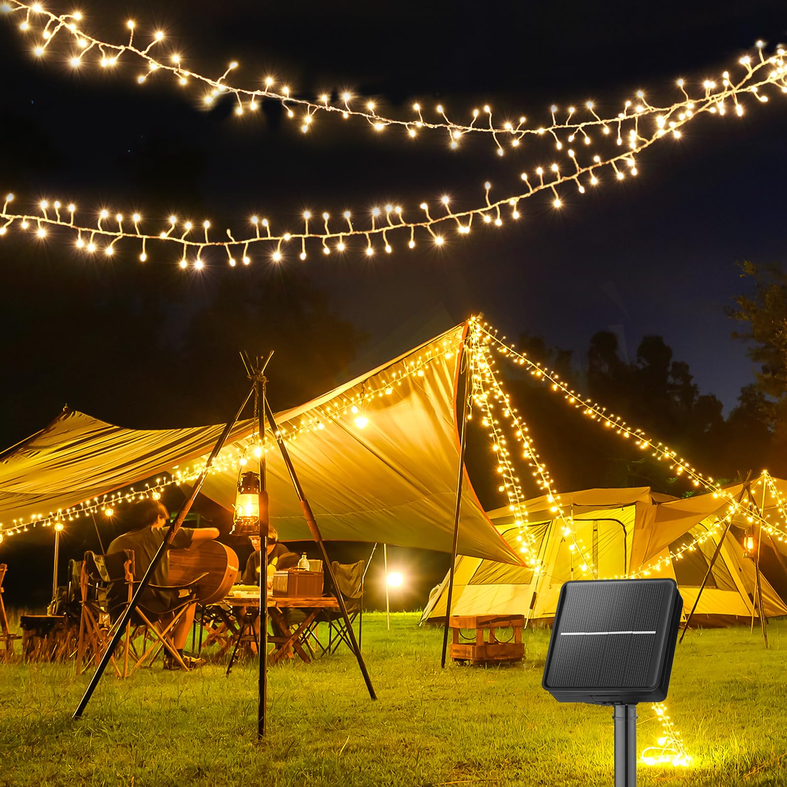 Minetom Solar Lights Outdoor, 19.6Ft 240 Led Solar String Lights For Outside, 8 Modes Firecracker Solar Fairy Lights For Balcony Patio Tree Christmas Party Wedding Decor (Warm White)