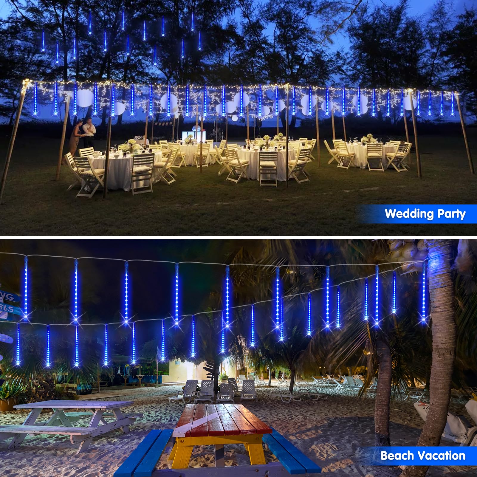 JMEXSUSS Solar Christmas Lights - 8 Tube 144 LEDs Waterproof Blue Icicle Lights for Outdoor Yard and Patio Decoration