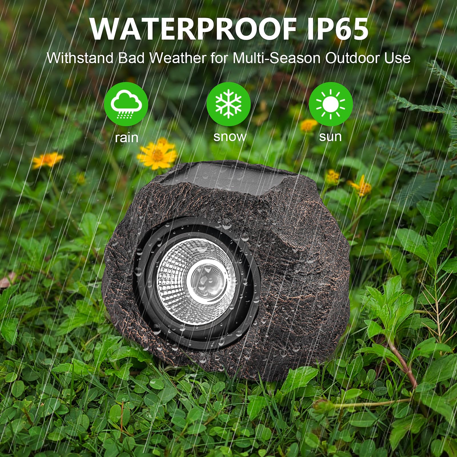 Candieslife Solar Garden Rock Lights - IP65 Waterproof LED Spotlight, 4 Pack, Bronze, Model CL-SGRL-4P