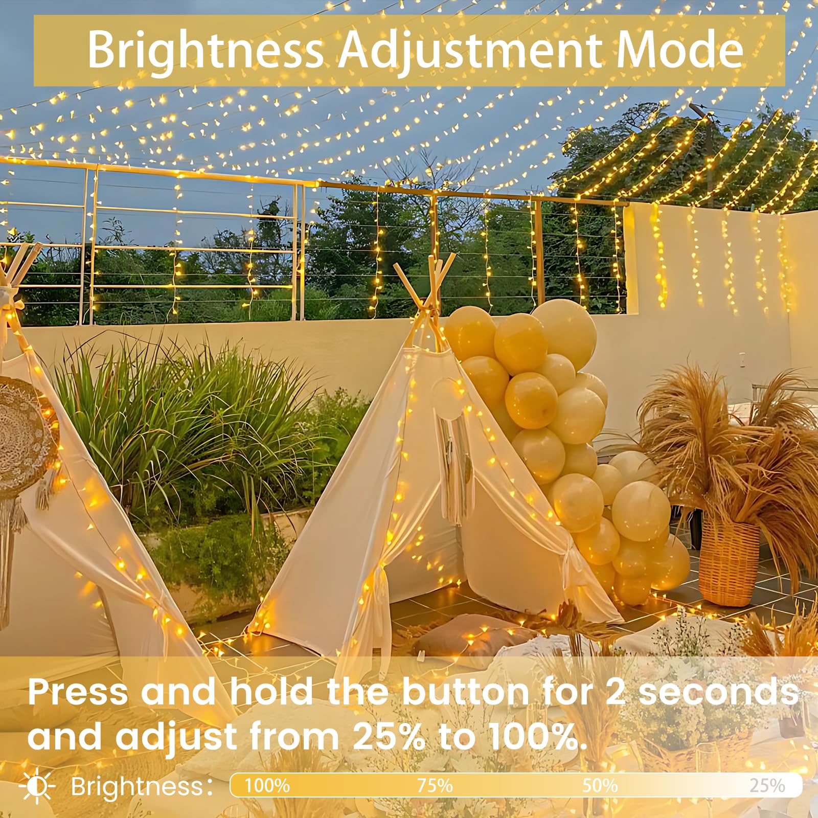 SANJICHA Connectable 100 LED String Lights, 33FT Warm White, 13 Modes, Waterproof, Clear Wire, Model MLS-D29V6WUC-O