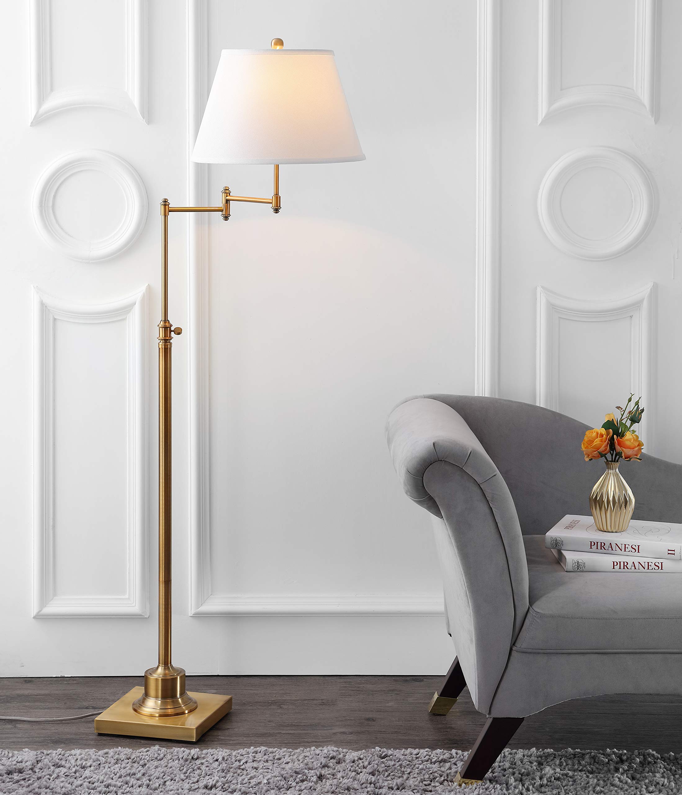 Safavieh Ingram 60-Inch Gold Swivel Swing Arm Floor Lamp - LED Bulb Included, Perfect for Living Room, Bedroom, Home Office
