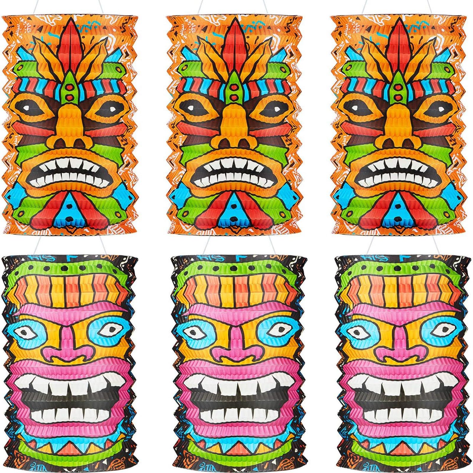 Mudder Tiki Lanterns - 10 Inch Paper Decorations for Hawaii Luau Party - Tropical Hanging Supplies