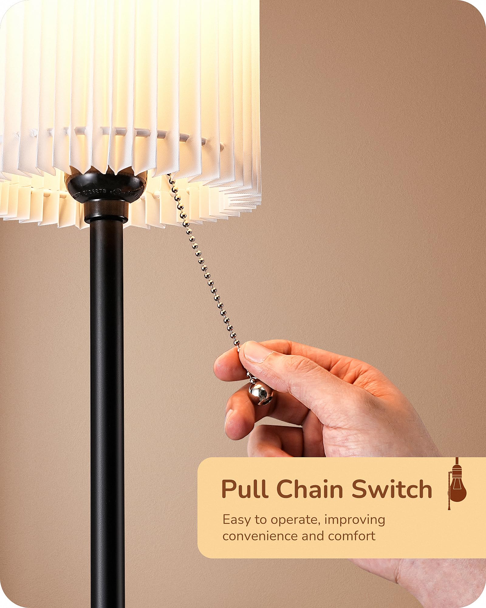 Edishine 19.09'' Modern Table Lamp, Cylindric White Paper Origami Lampshade, Boho Bedside Lamp With Pull Chain Switch & Metal Ba