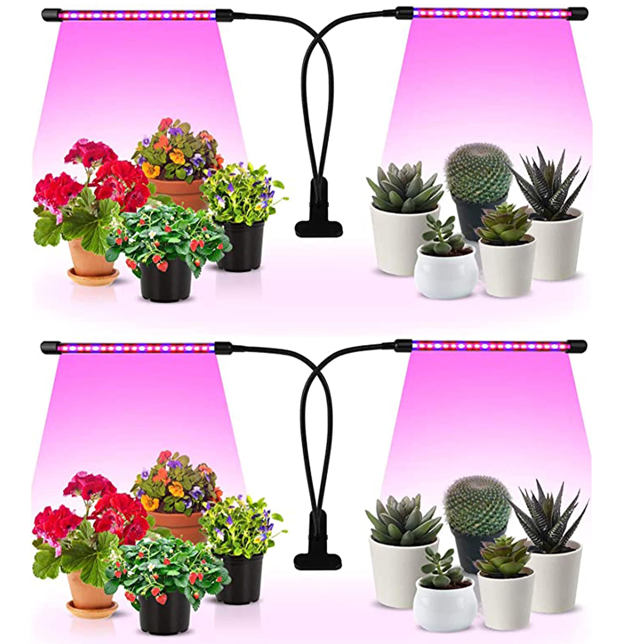 iPower LED Grow Light with Adjustable Gooseneck, Red&Blue Spectrum, 2 Tubes, 11 Dimmable Levels, Auto ON/OFF, 3/9/12H