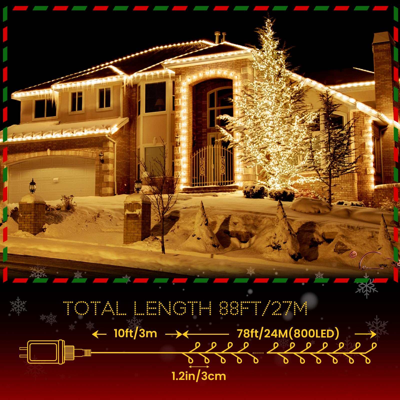 Lycklig Cluster Lights 800 LED Warm White Fairy Lights with Remote, 88FT, 8 Modes, Timer, Plug-in for Indoor/Outdoor Decorations