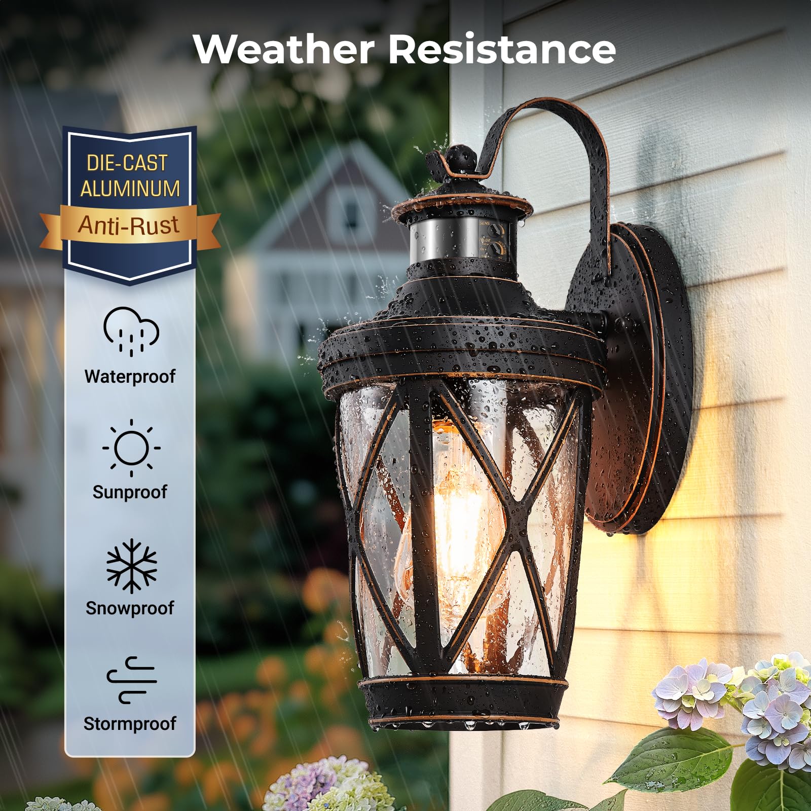 Vianis Motion Sensor Outdoor Porch Lights Wall Mount  2-Pack Modern Dusk To Dawn Exterior Lighting Fixtures  Oil Rubbed Bronze Gold Trim Wall Lanterns For Garage  Waterproof Coach Lights For House