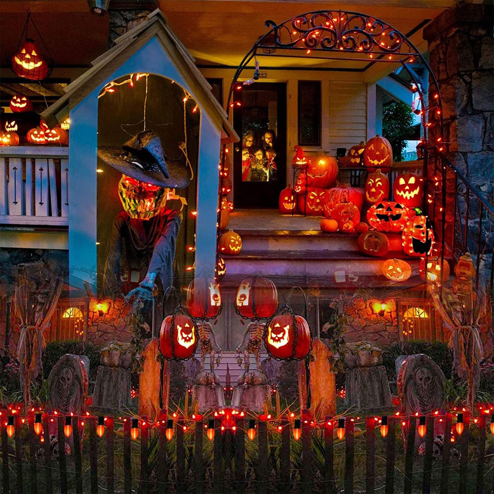 Chysuper C7 Led Christmas Lights, Outdoor Clear Orange String Lights, 12 Ft Patio Lights With 12 Vintage Led C7 Bulbs, Indoor Ou