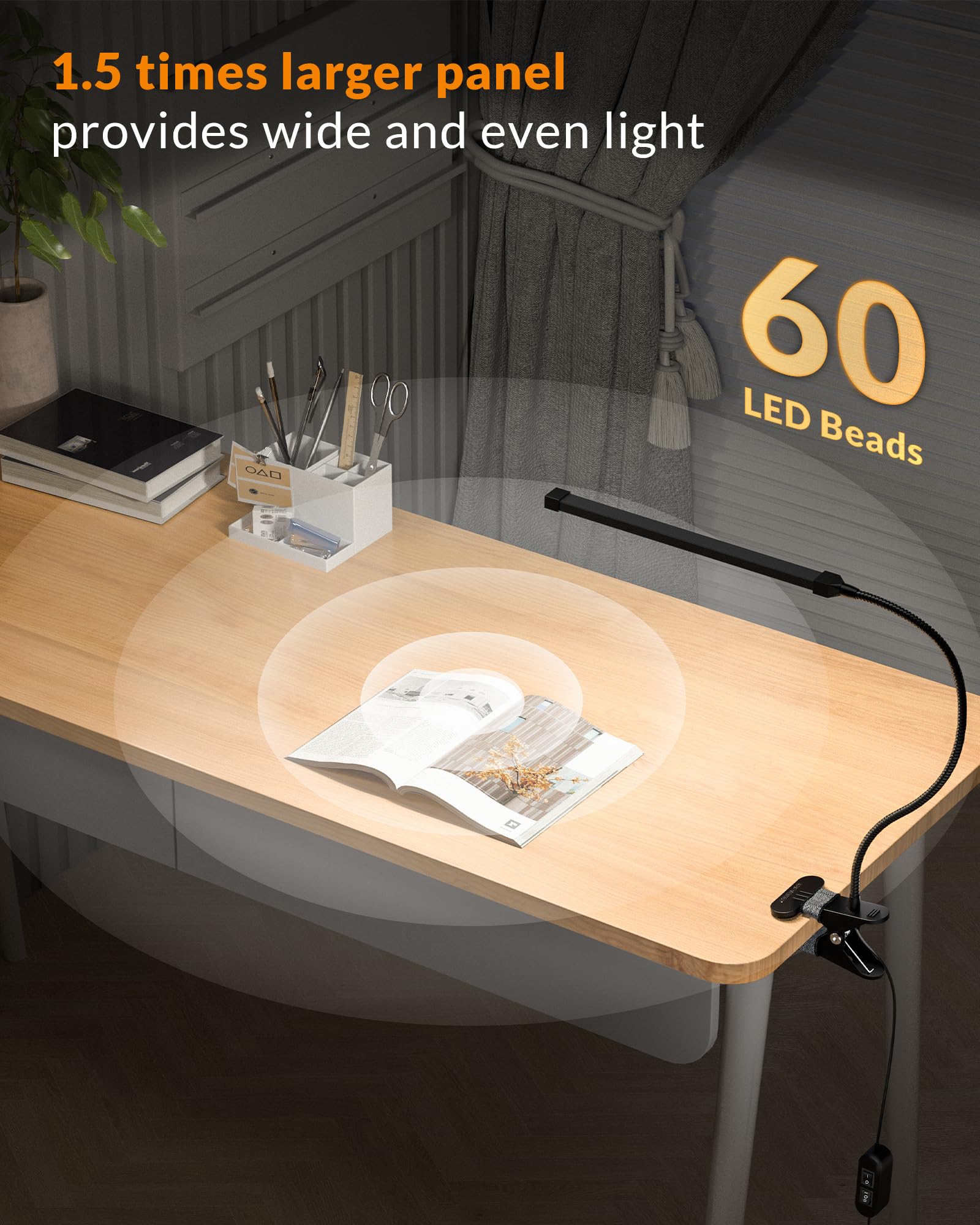 LEPOWER 5W Clip-On LED Light, Adjustable Color Temp, Gooseneck, Black, Model 90801-05, Ideal for Reading and Piano Use