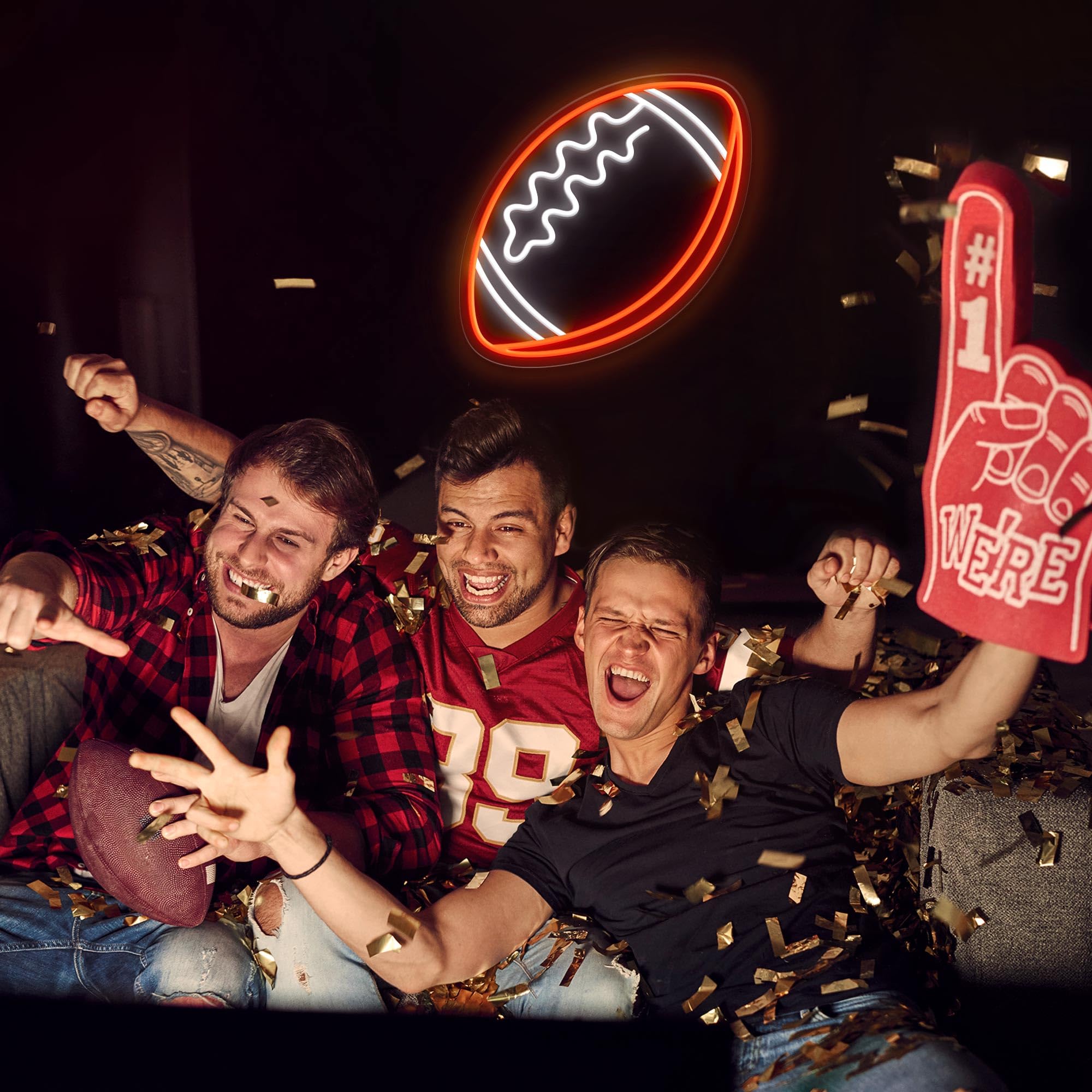 CULOIS Football Neon Sign, 12.6inx12.6in, Orange-Football, LED Light for Wall Decor in Bedrooms and Game Rooms
