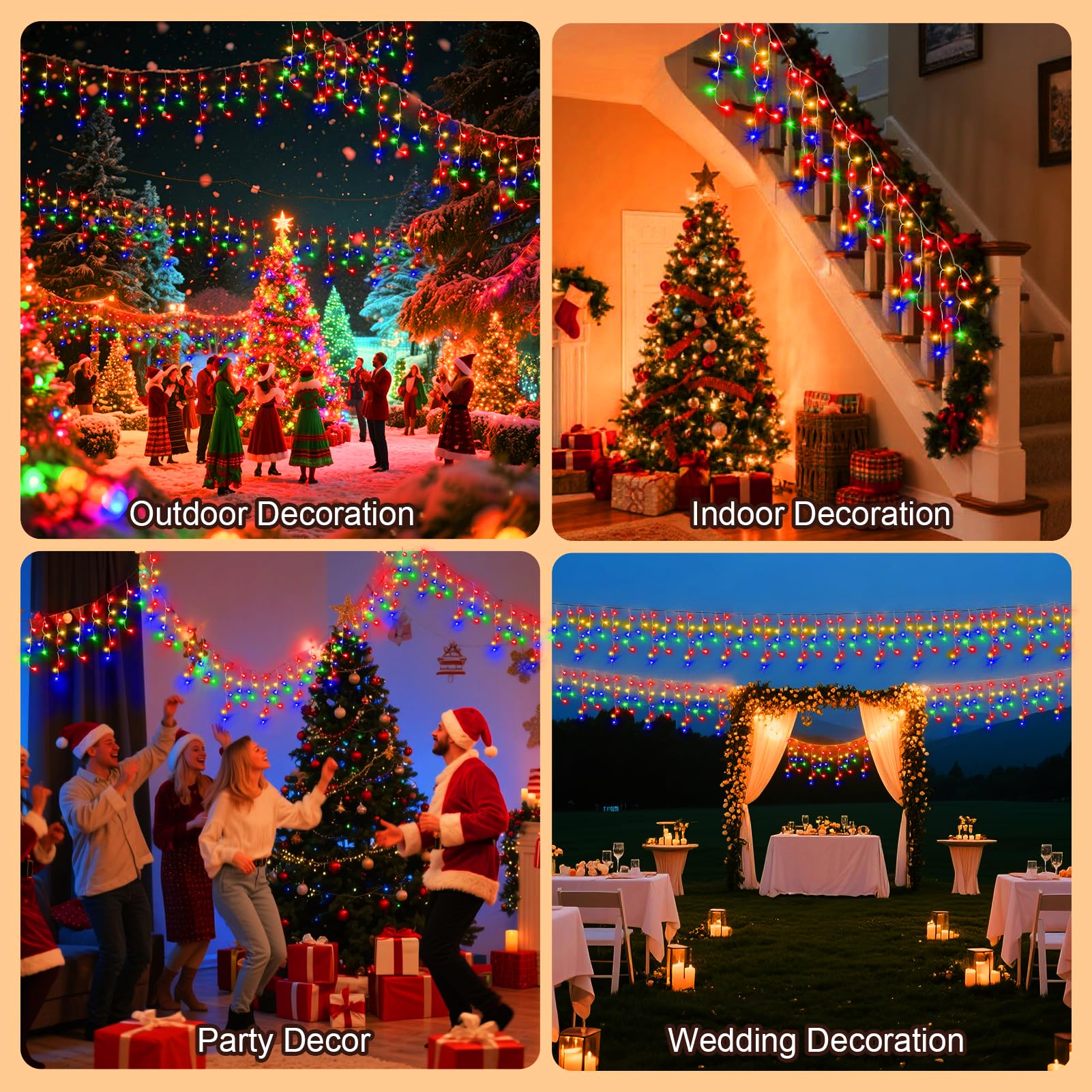Jdgjyds 66 Ft Ice Lights For Outside  640 Led Christmas Lights Outdoor Plug In  Christmas String Lights With 8 Modes & Timer For Holiday  Party  Wedding  House  Patio  Outdoor Decor(Multicolor)