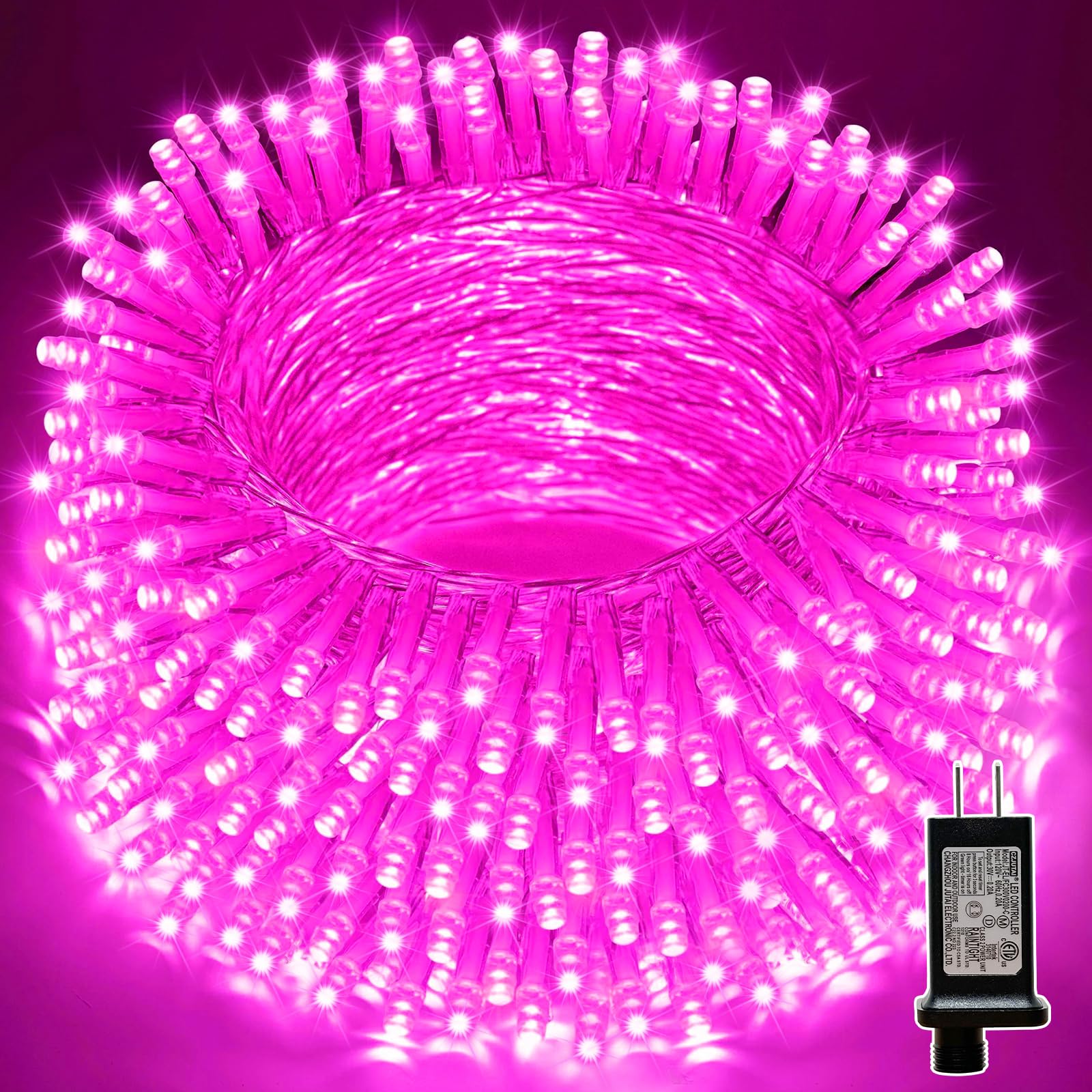 LAMPHOME 100 LED Pink Fairy String Lights, 33ft Decorative Mini Lights, Plug-in, Copper, Model YHLL-100F, 11 Lighting Modes
