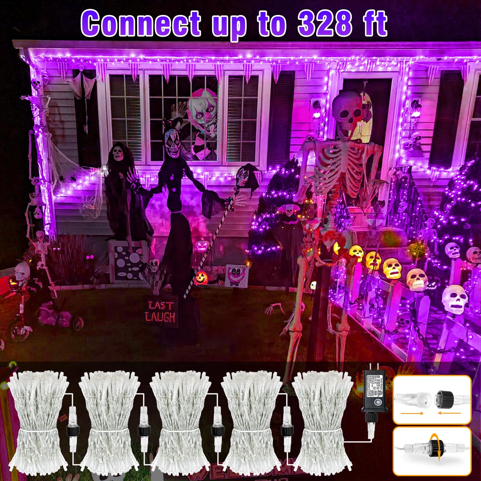 Nielfoi 66Ft 200 Led Christmas Lights Outdoor  Purple Christmas String Lights Indoor Waterproof 8 Modes  Connectable Twinkle Fairy Lights Clear Wire For Home House Room Patio Garden Party