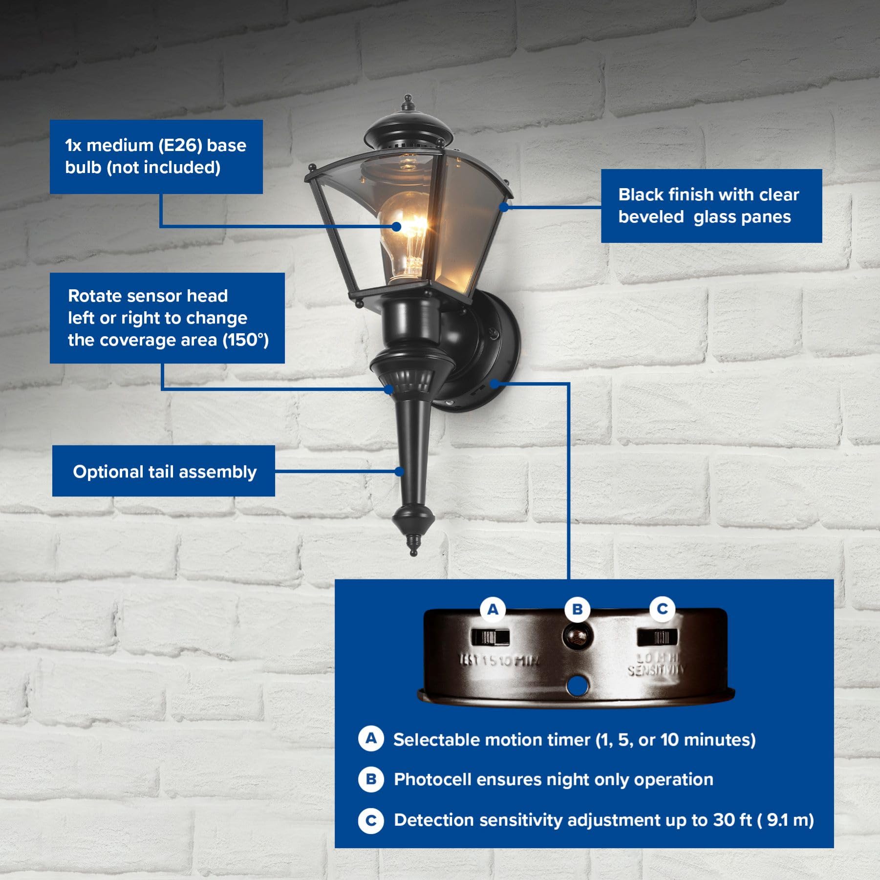 Heath Hz-4150-Bk Zenith Motion-Activated Four-Sided Coach Light, Black Brass