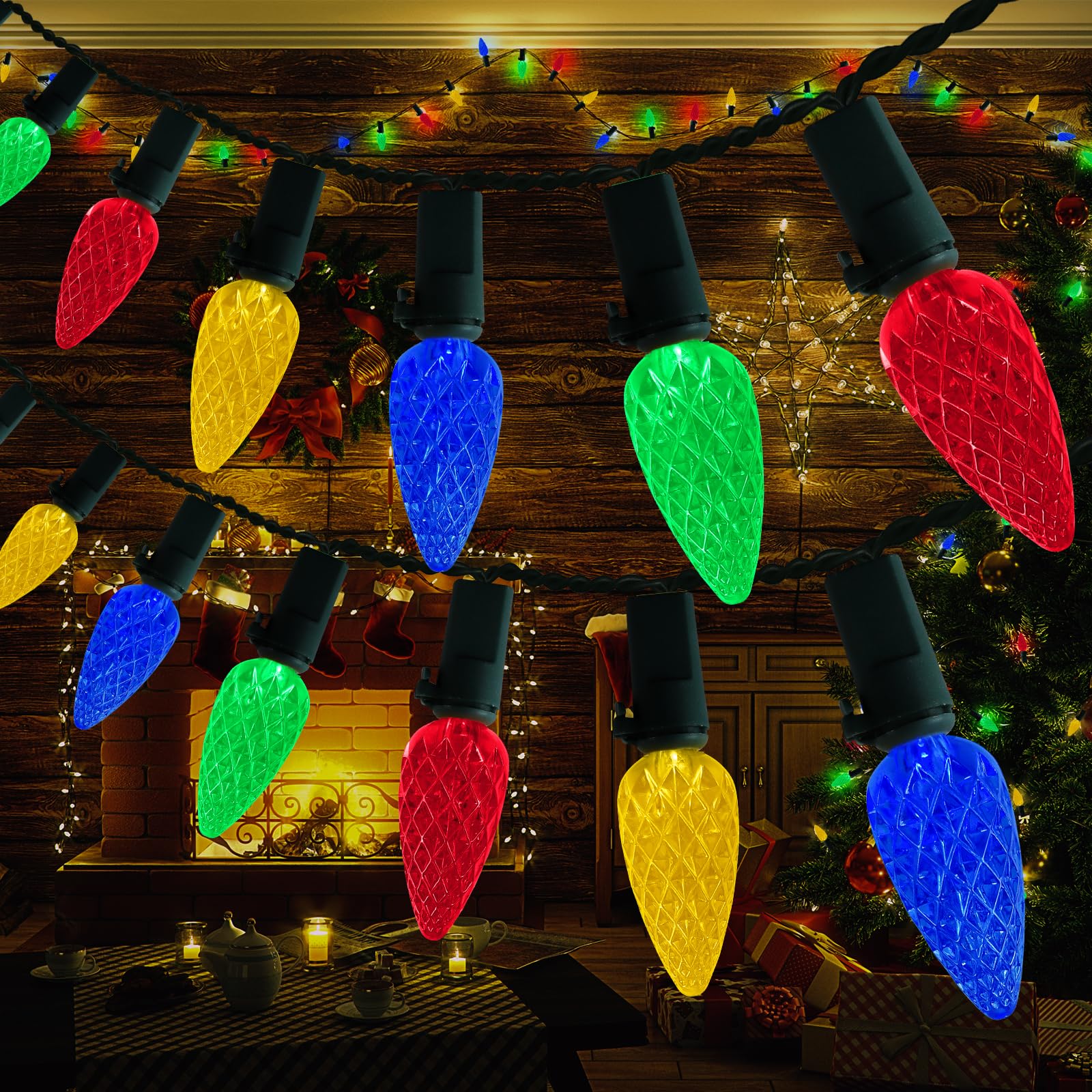 Behiller Christmas Decorations Solar Strawberry String Lights Outdoor,50Led Multicolor C6 Strawberry With Christmas Gifts Decor,