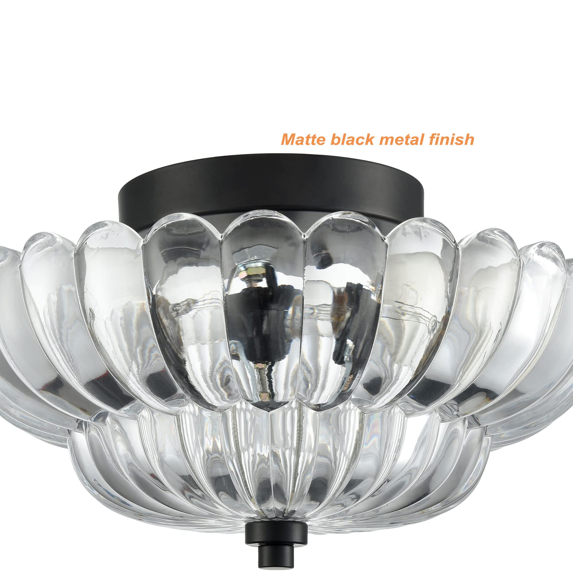 Hydelite Modern Black Semi Flush Mount Ceiling Light With Scalloped Glass For Living Room