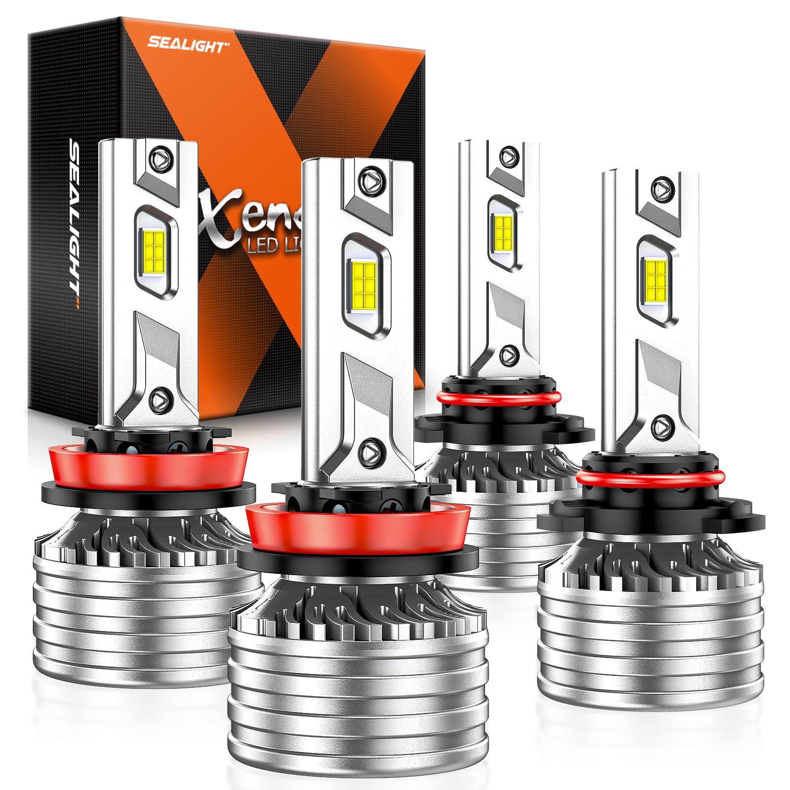 Sealight H11/H9/H8 9005/Hb3 Bulbs Combo Or Fog Light, X4I Upgraded 68,000Lm Super Bright, H11 9005 Hi/Lo Beam With Cooling Fan,