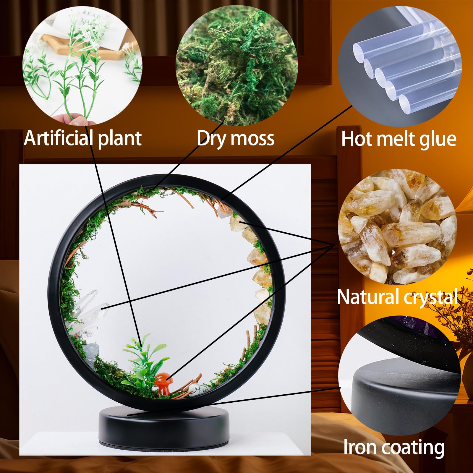 Runyangshi Citrine Night Light Lamp - Round Crystal, 3-Color Dimming, Forest Style - Ideal for Bedroom Home Decor & Gifts