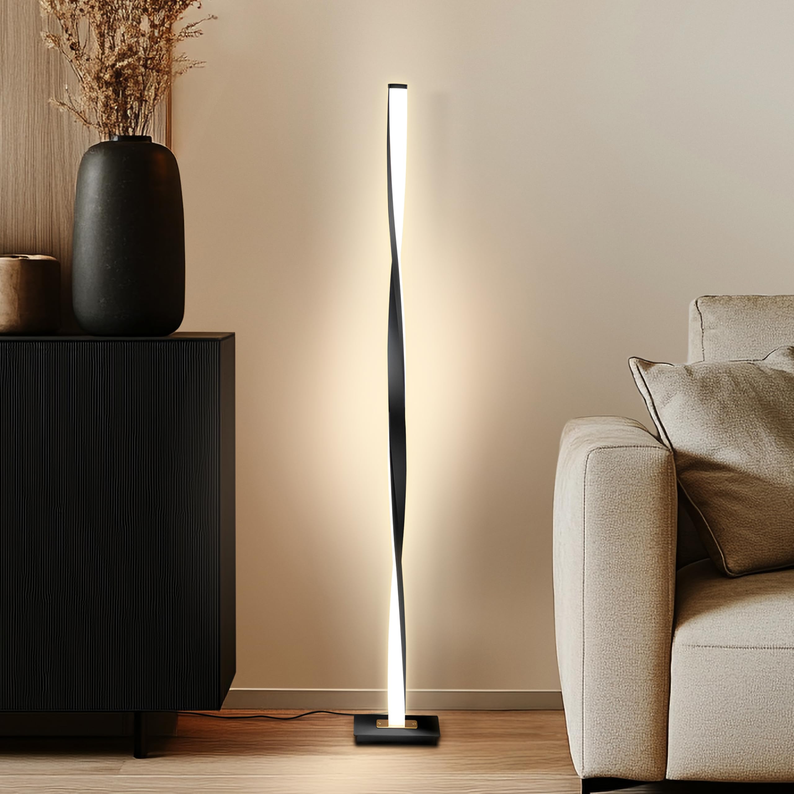 Brightech Helix LED Floor Lamp, 48in Tall Dimmable Metal Pole Lamp, Warm White Light, Black Frame, Model BT-FL-HLX-BLCK
