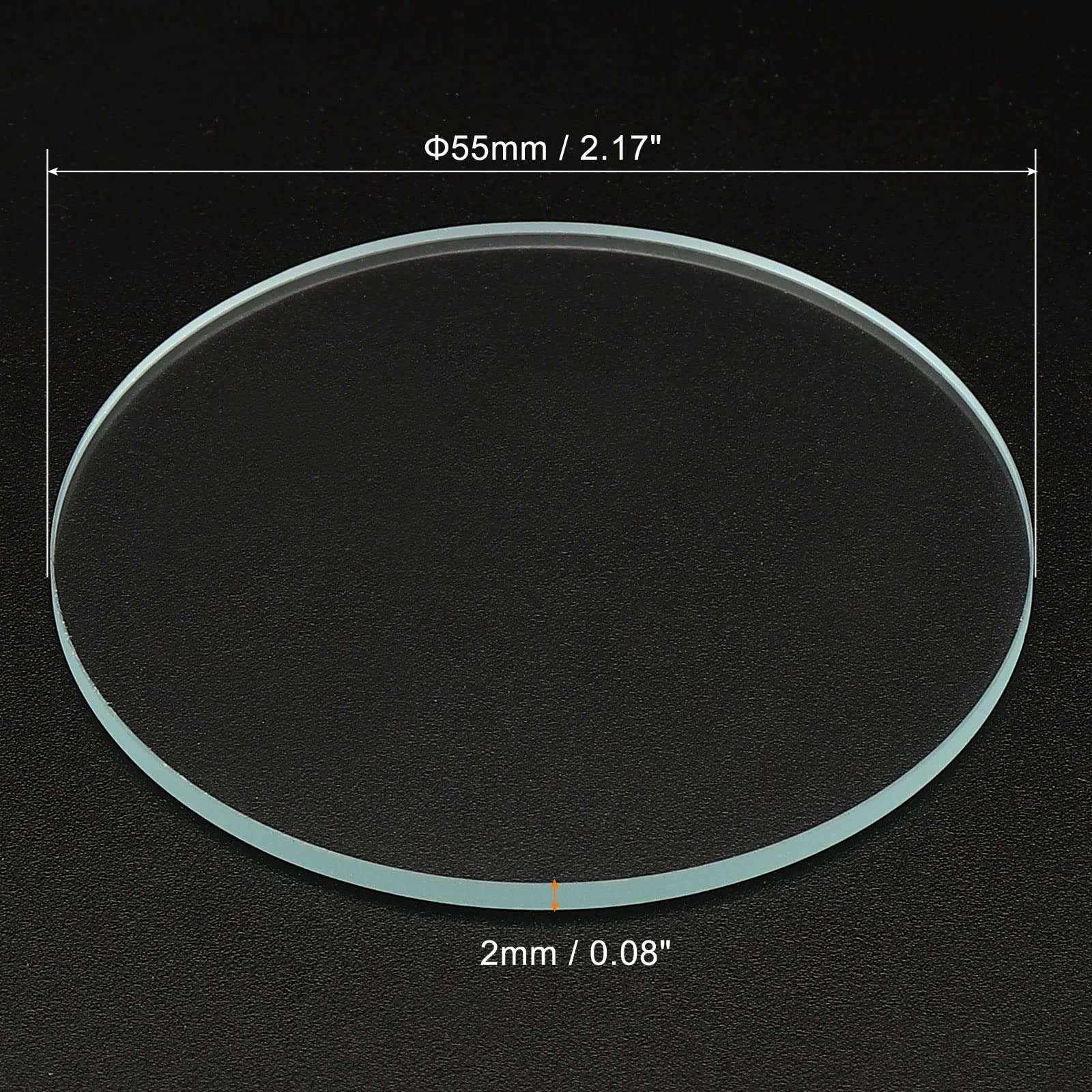 Patikil 2.17X0.08 Dia Flashlight Glass Lens, 2 Pcs Polished Edge Glass Lens For Led Light Source Lens Handheld Flashlight Replac