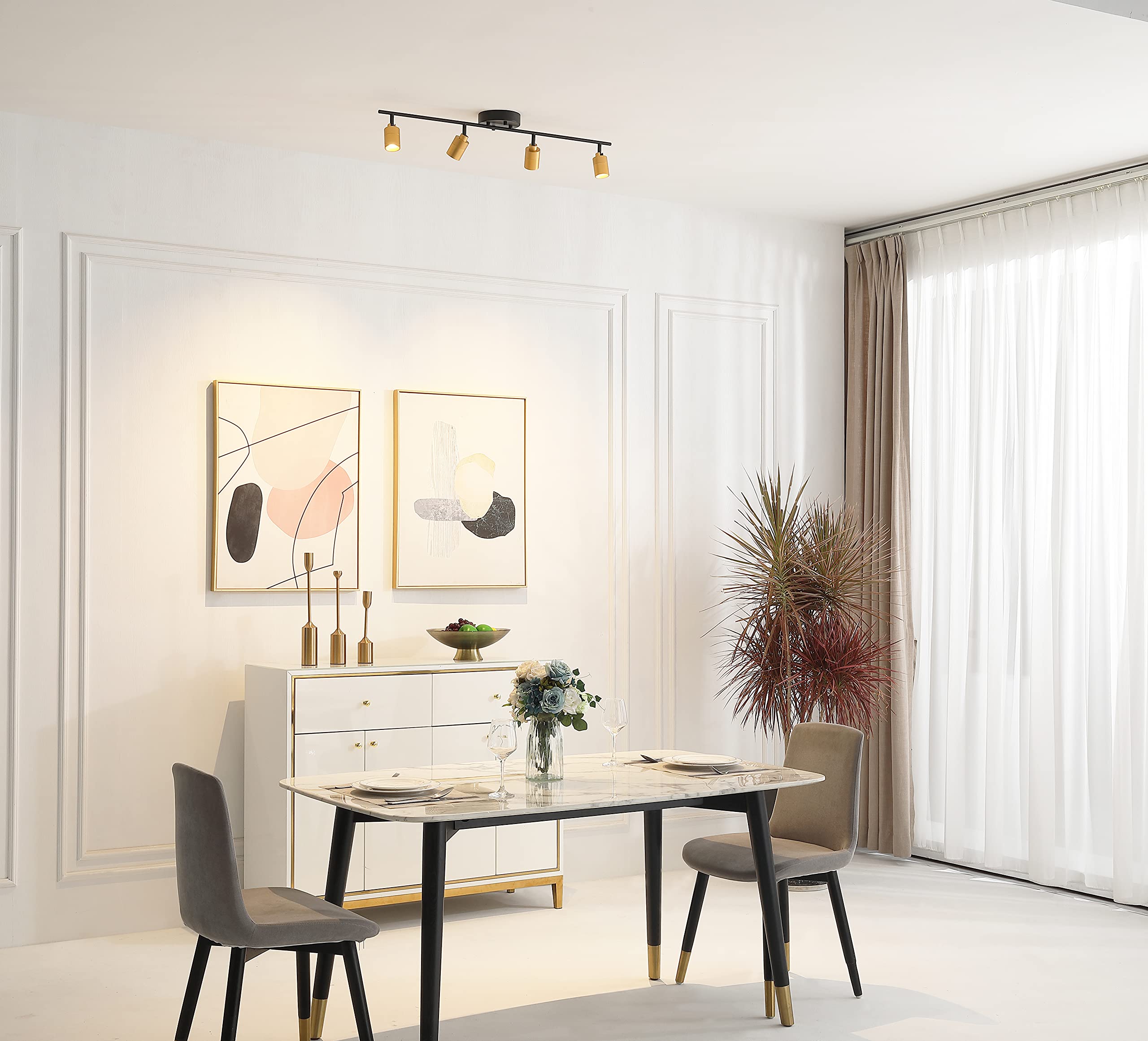 Shura Black & Brass 4-Light Track Light With Adjustable Heads, Integrated Led Bulbs, 3 Ft. Track Lighting Kit Ceiling Light, 300