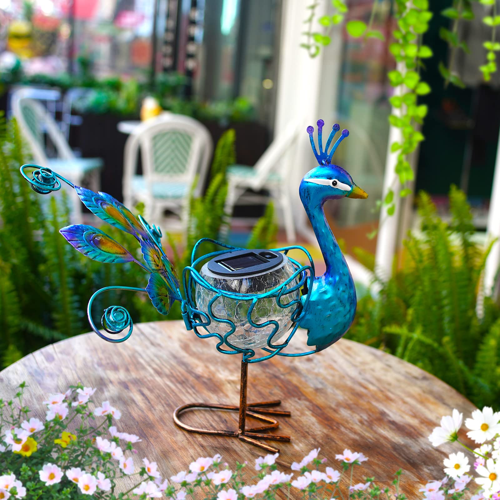 Hongland Solar Peacock Statue Light - Waterproof Metal Led Yard Art For Outdoor Decor