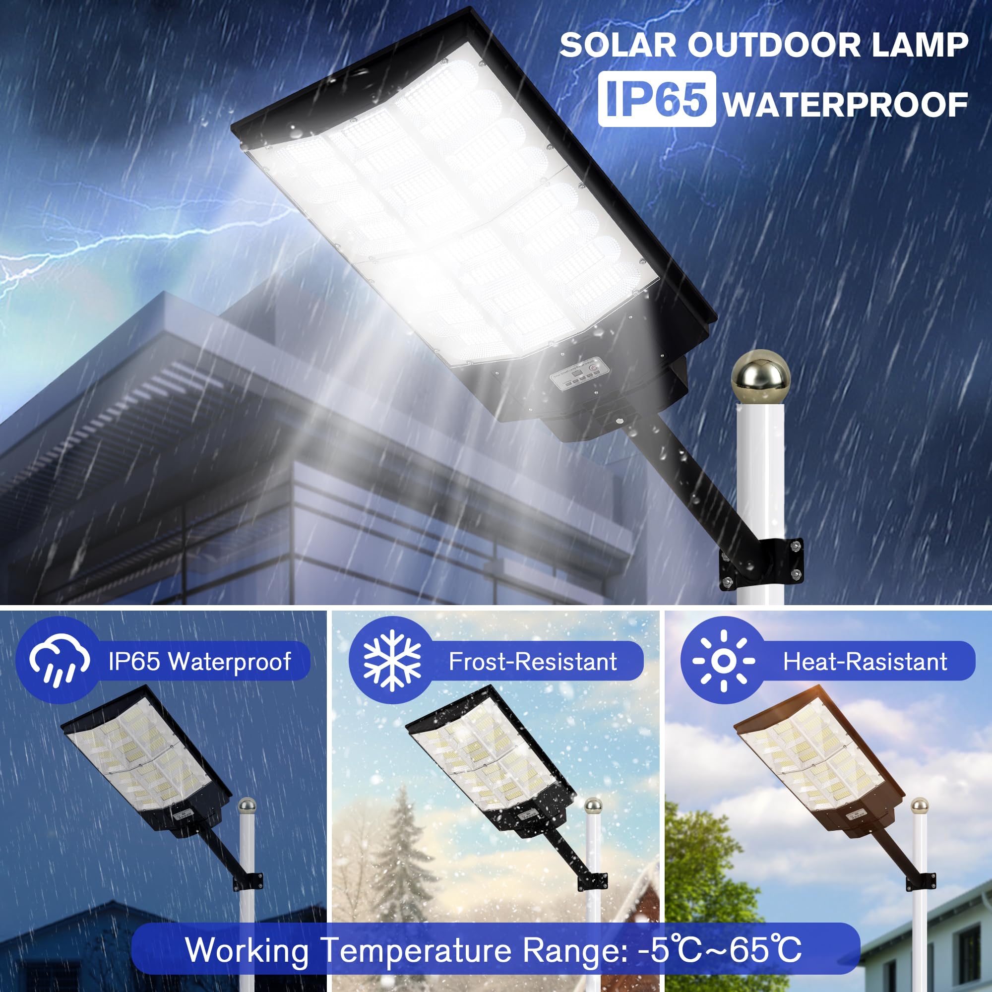 INSDEA Solar Street Light 8200W with Motion Sensor, 8200LM Dusk to Dawn, Waterproof LED Security Light, Black for Garden/Yard/Parking Lot