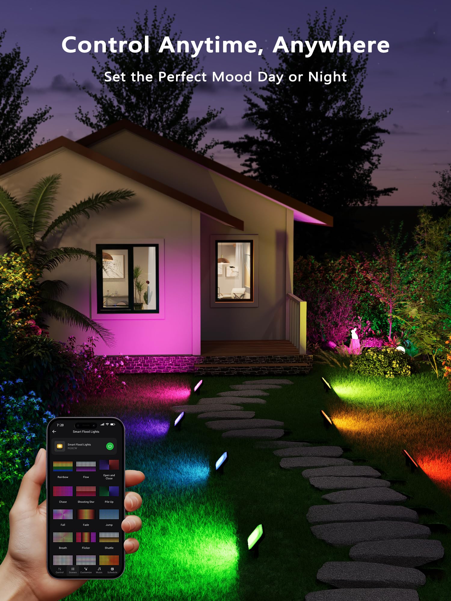 BrizLabs RGBCW Smart Flood Lights - 6 Pack LED Landscape Lights, IP65 Waterproof, APP & Voice Control, Plastic, Model: cb34a1c2-803e-42