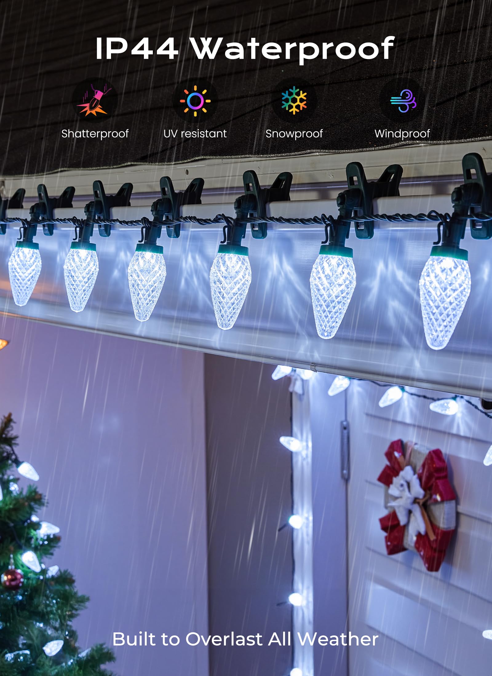 C9 Led Christmas Lights Outdoor  33 Ft 50 Led C9 String Lights  8 Modes & Timer Connectable Waterproof For Christmas Tree Light Indoor Outdoor Roofline Patio Outside Garden Yard Xmas Decoration  White