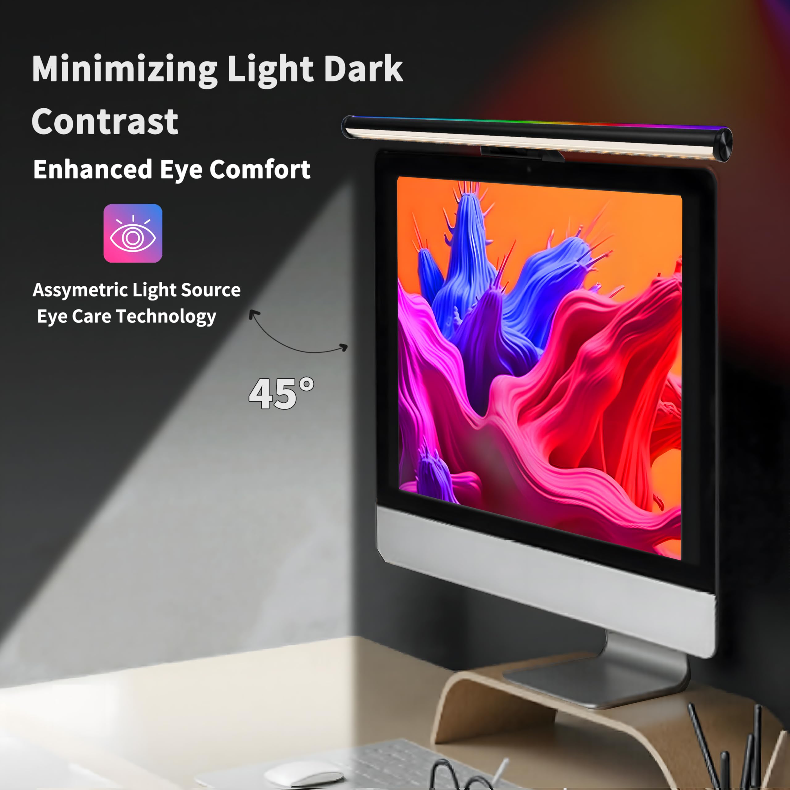 Hive Vibes Monitor Light Bar, RGB Backlight, Wireless Remote, Stepless Dimming, 17 inch, Black, Model MLB-001