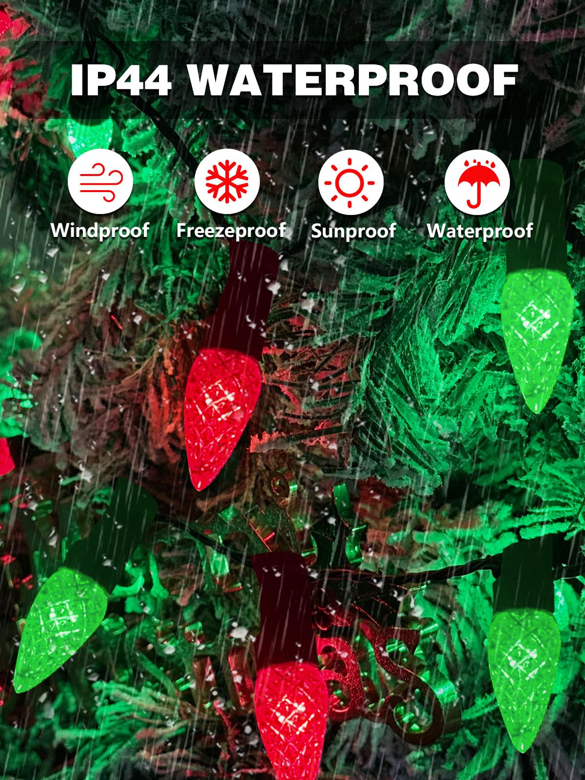 2 Pack C6 Christmas Lights Outdoor Indoor  Total 200 Led 66 Ft Connectable Christmas String Lights With Timer & 13 Modes  Waterproof Twinkle Light For Xmas Tree Party Yards Decorations (Red And Green)