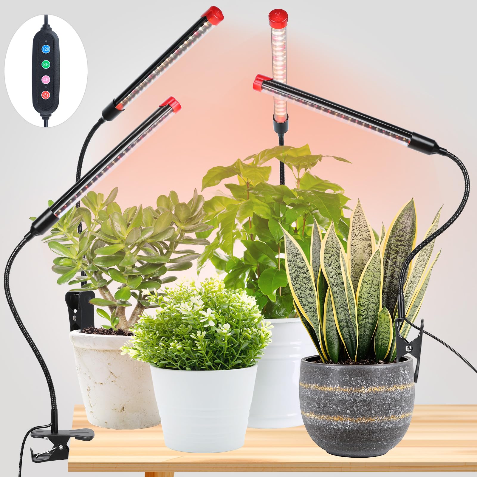 4-Pack Clip Grow Lights For Indoor Plants With Timer 4,8,12 Hr, 9W Power Home Plug, Fecida 2025 Brightest Mini Led Grow Light Fo