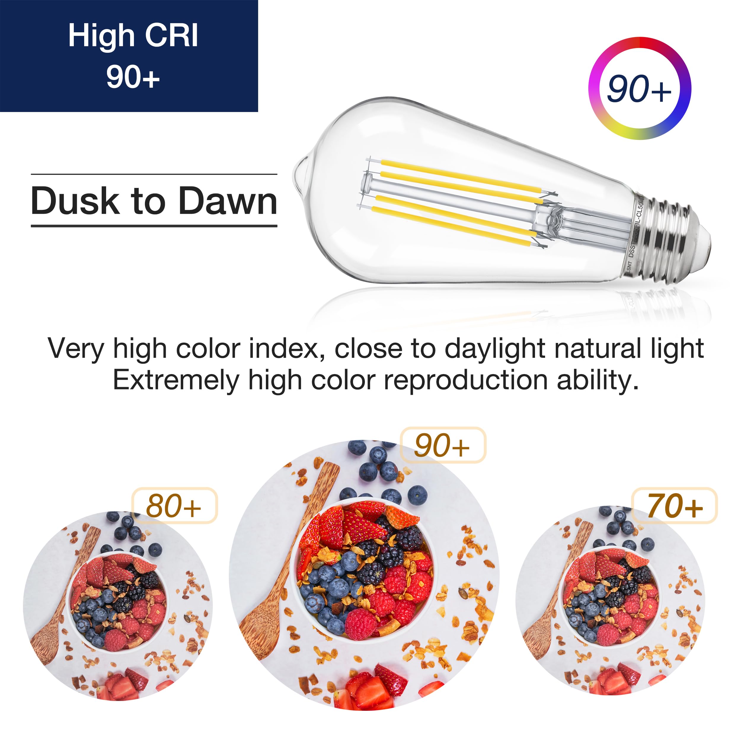 Flsnt Dusk To Dawn Outdoor Sensor St19 Led Edison Bulb, 5000K Daylight, 8W (100W Eqv.), 1400Lm,Vintage Filament E26 Base, Auto O