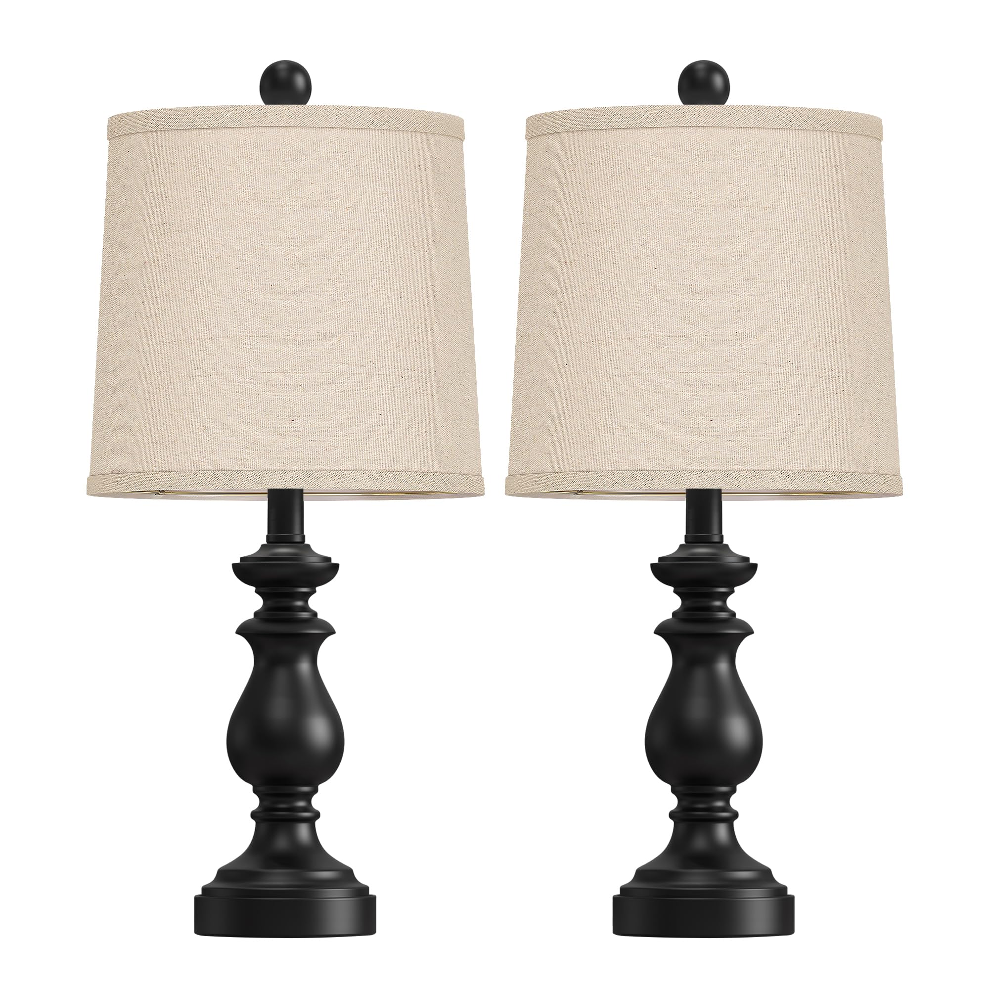 PARTPHONER Traditional Table Lamp Set of 2, 22in Rustic Black Resin Lamps with Linen Shades