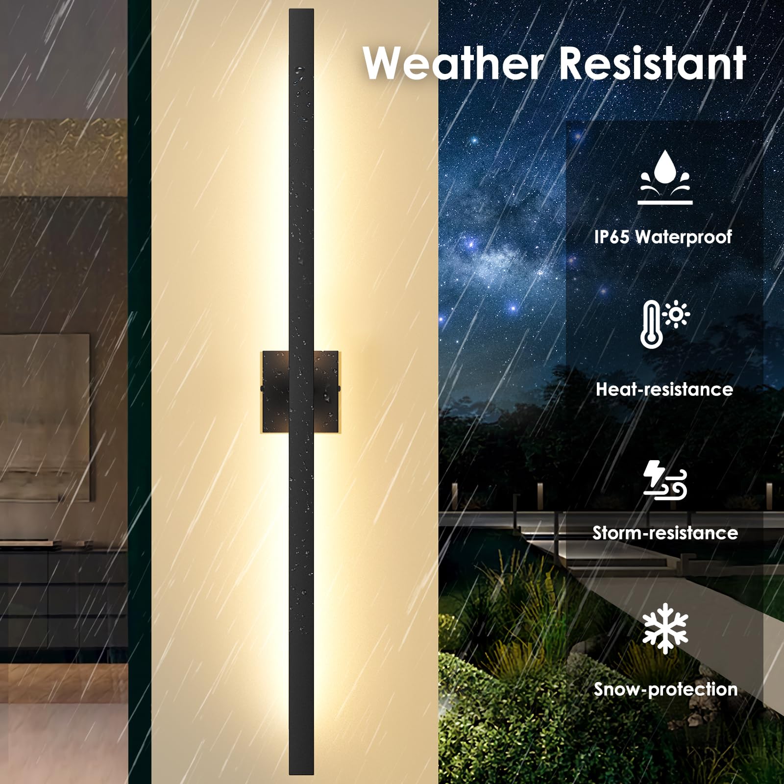 Beslowe 2-Pack 46.88Inch Long Outdoor Wall Lights, Modern Led Exterior Lighting Fixtures Wall Mount, Waterproof Porch Lights Out