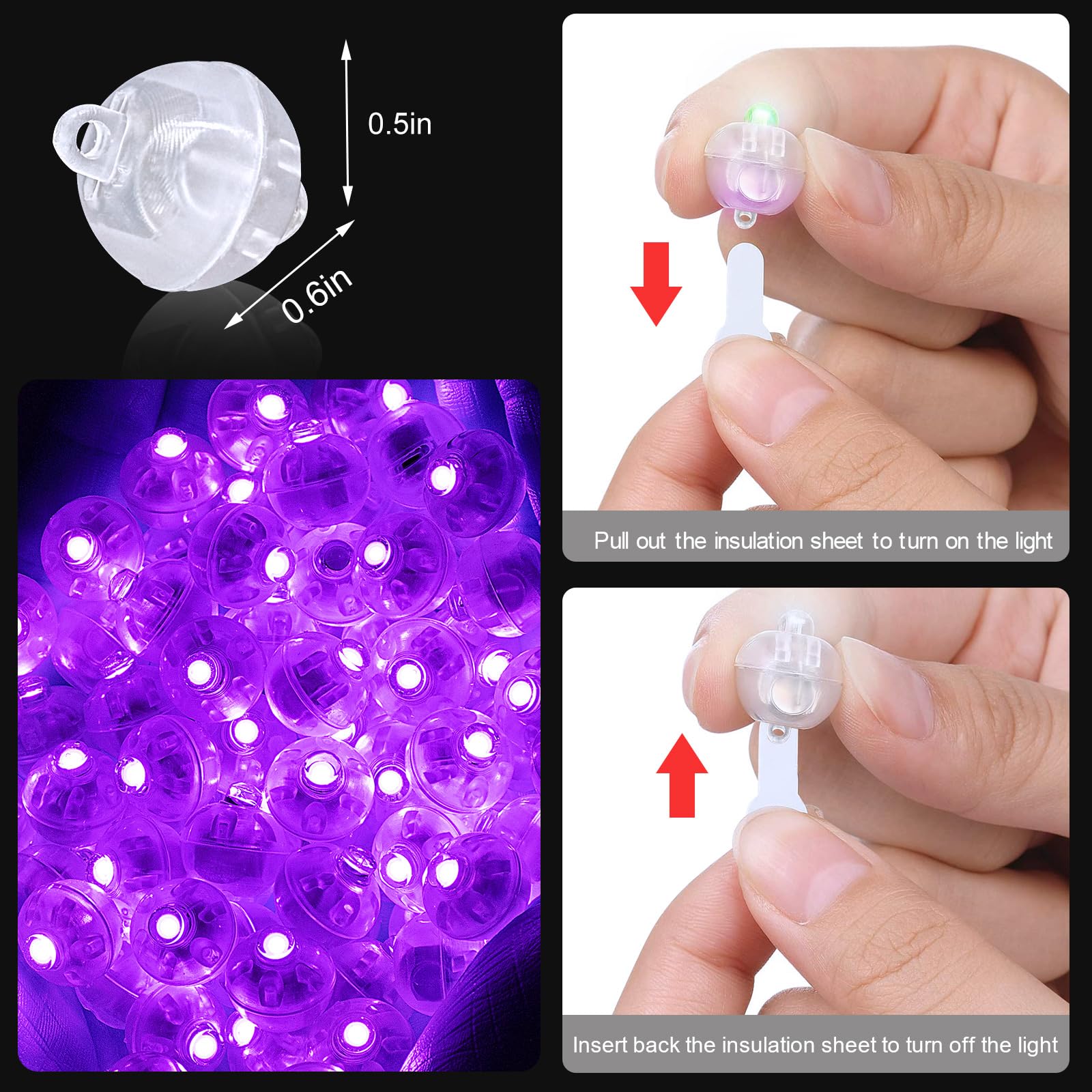 Pozzolanas 50Pcs Mini Led Lights With Hook, Waterproof Round Tiny Led Light For Party Decorations Neon Party Light,Purple-Blinki